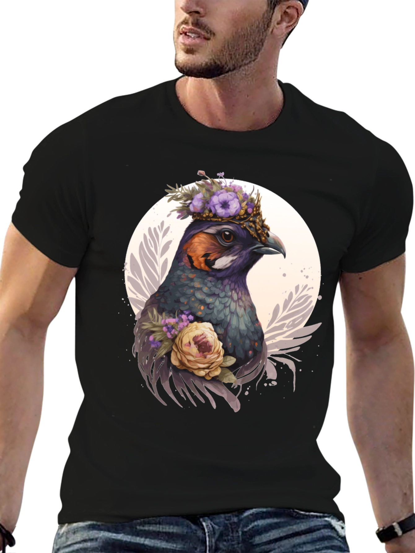 Floral Bird T-Shirt - Nature Inspired Graphic Tee
