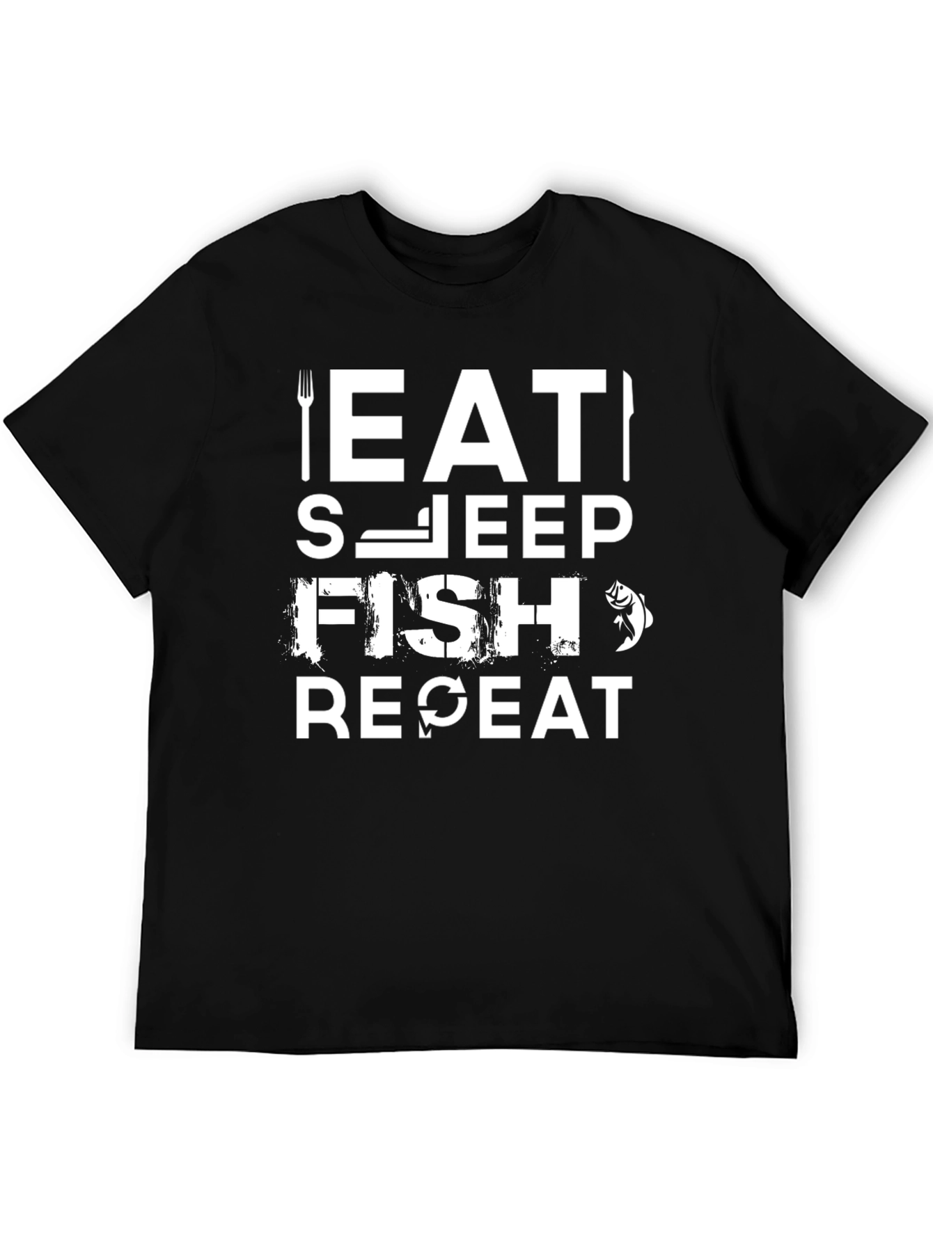 Eat Sleep Fish Repeat Graphic T-Shirt - Black