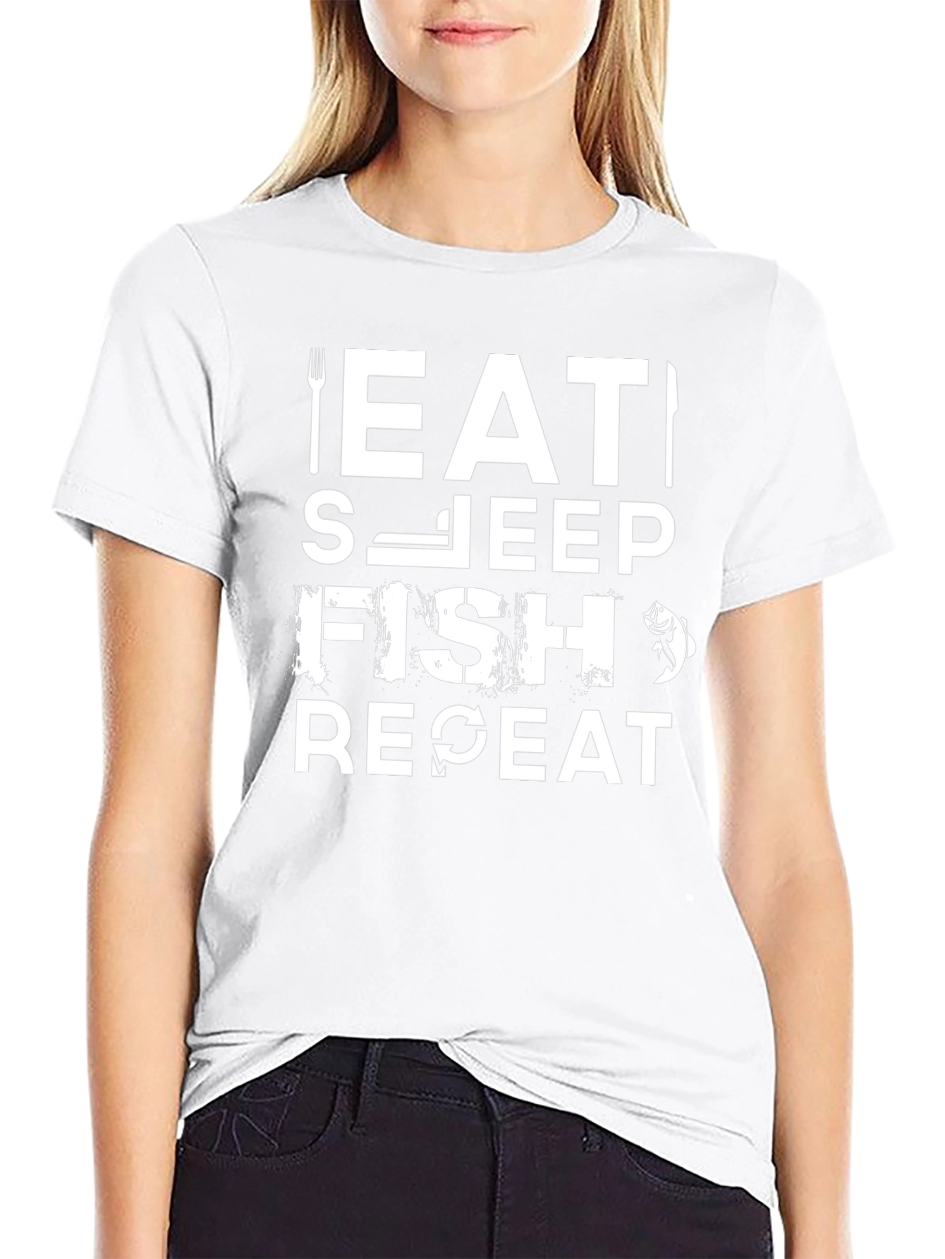 Eat Sleep Fish Repeat Graphic T-Shirt - Black