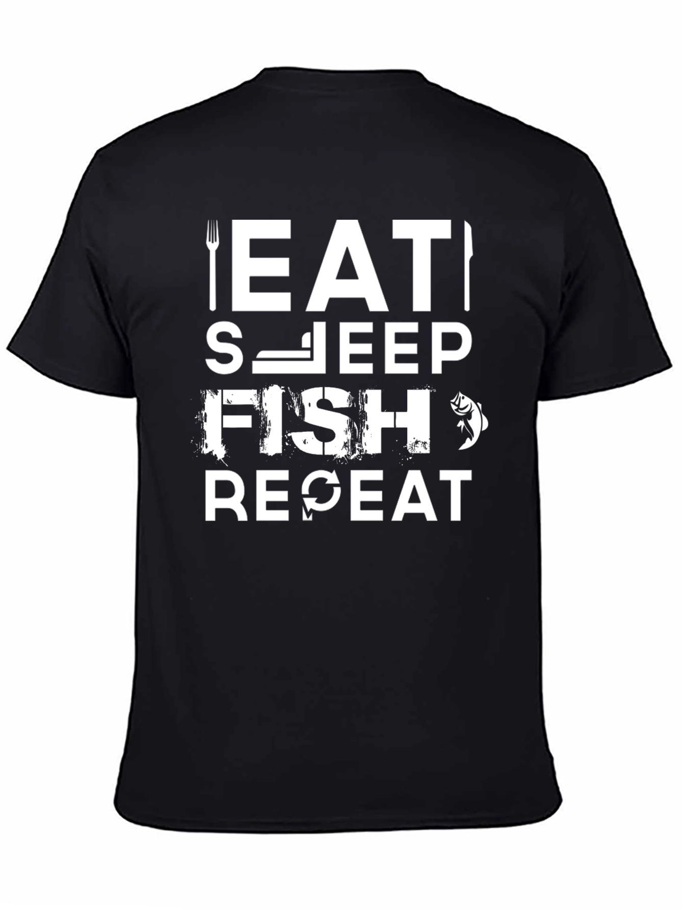 Eat Sleep Fish Repeat Graphic T-Shirt - Black
