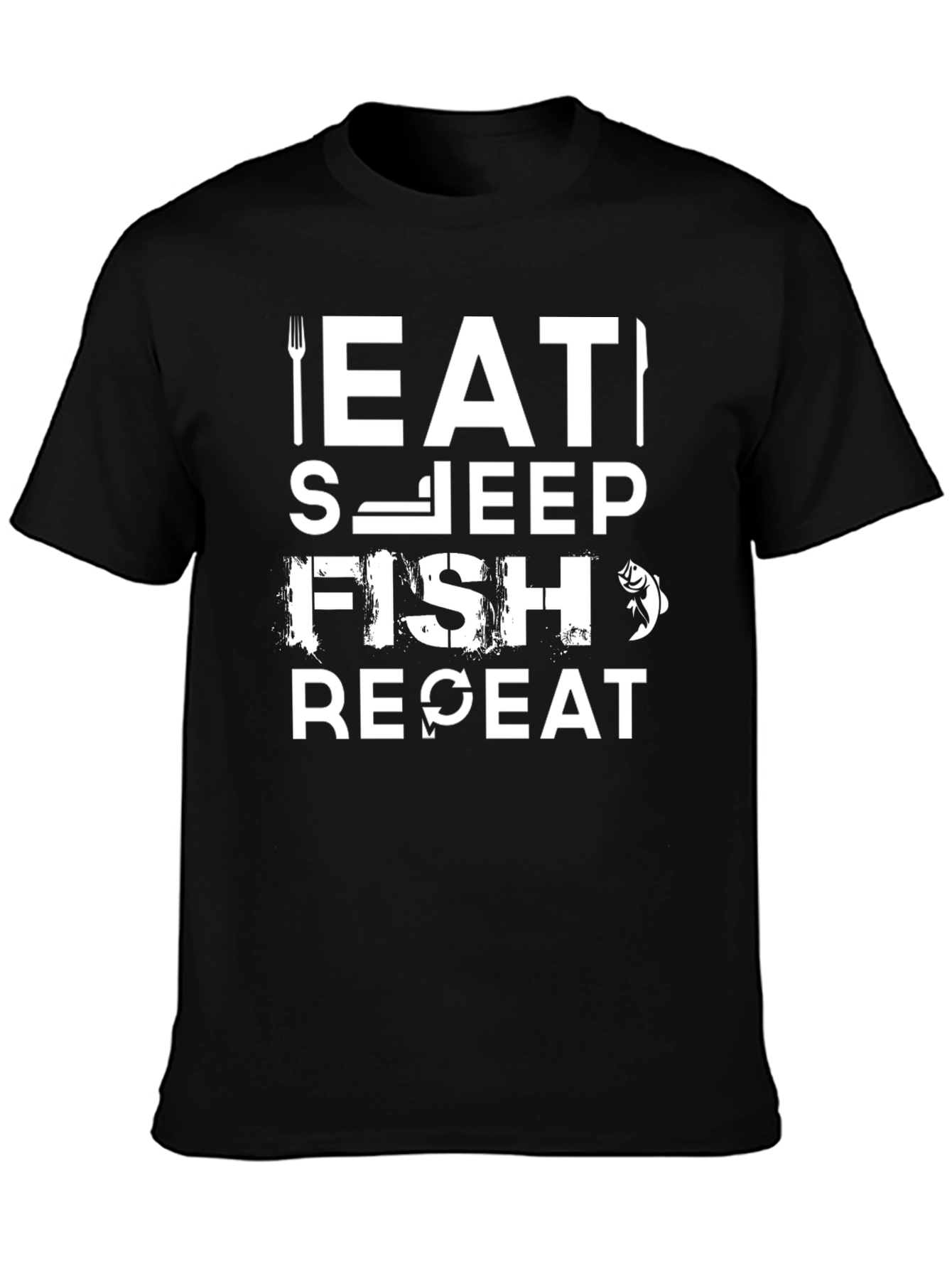Eat Sleep Fish Repeat Graphic T-Shirt - Black