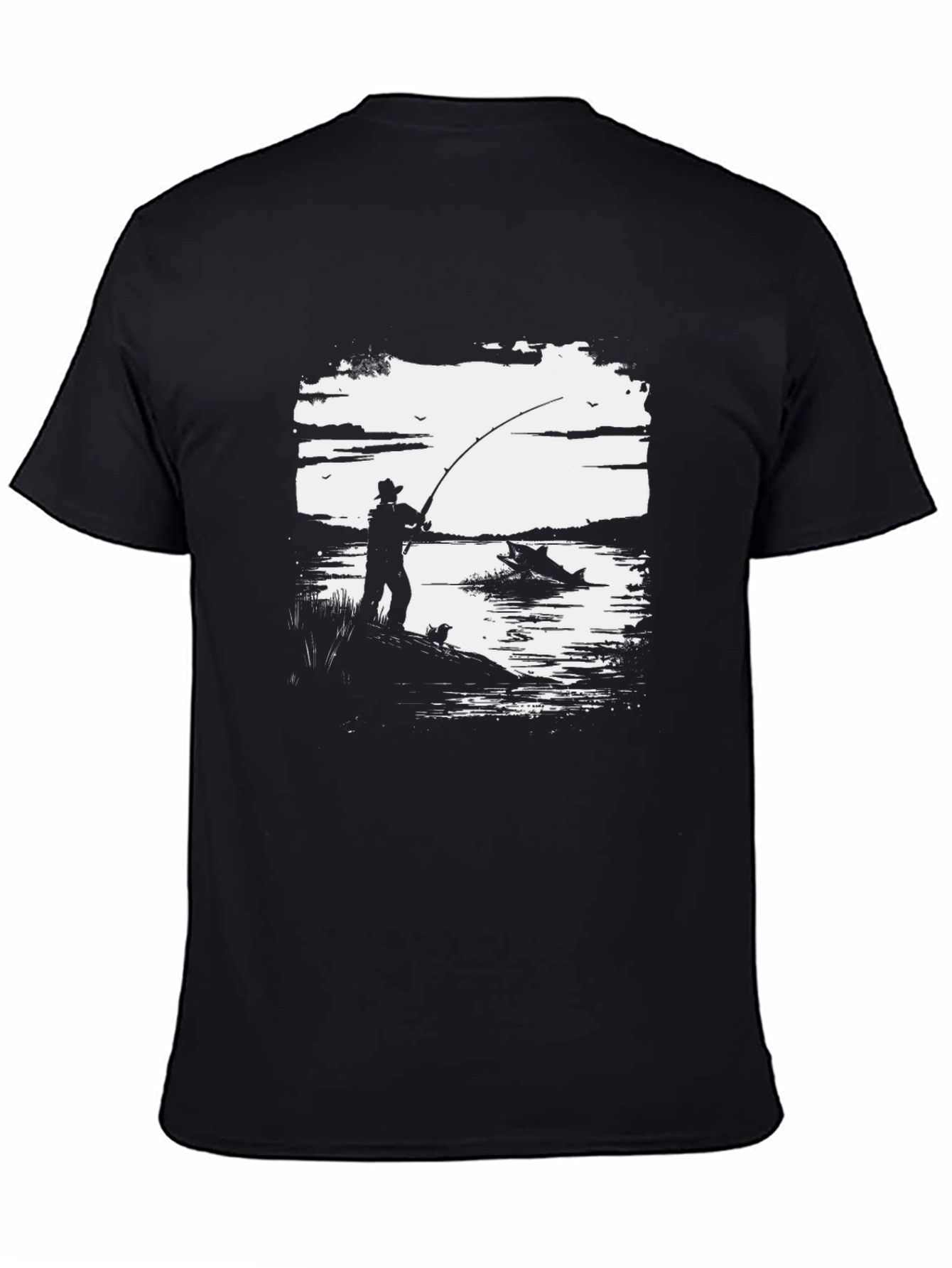 Fishing Graphic Tee - Black Cotton Shirt