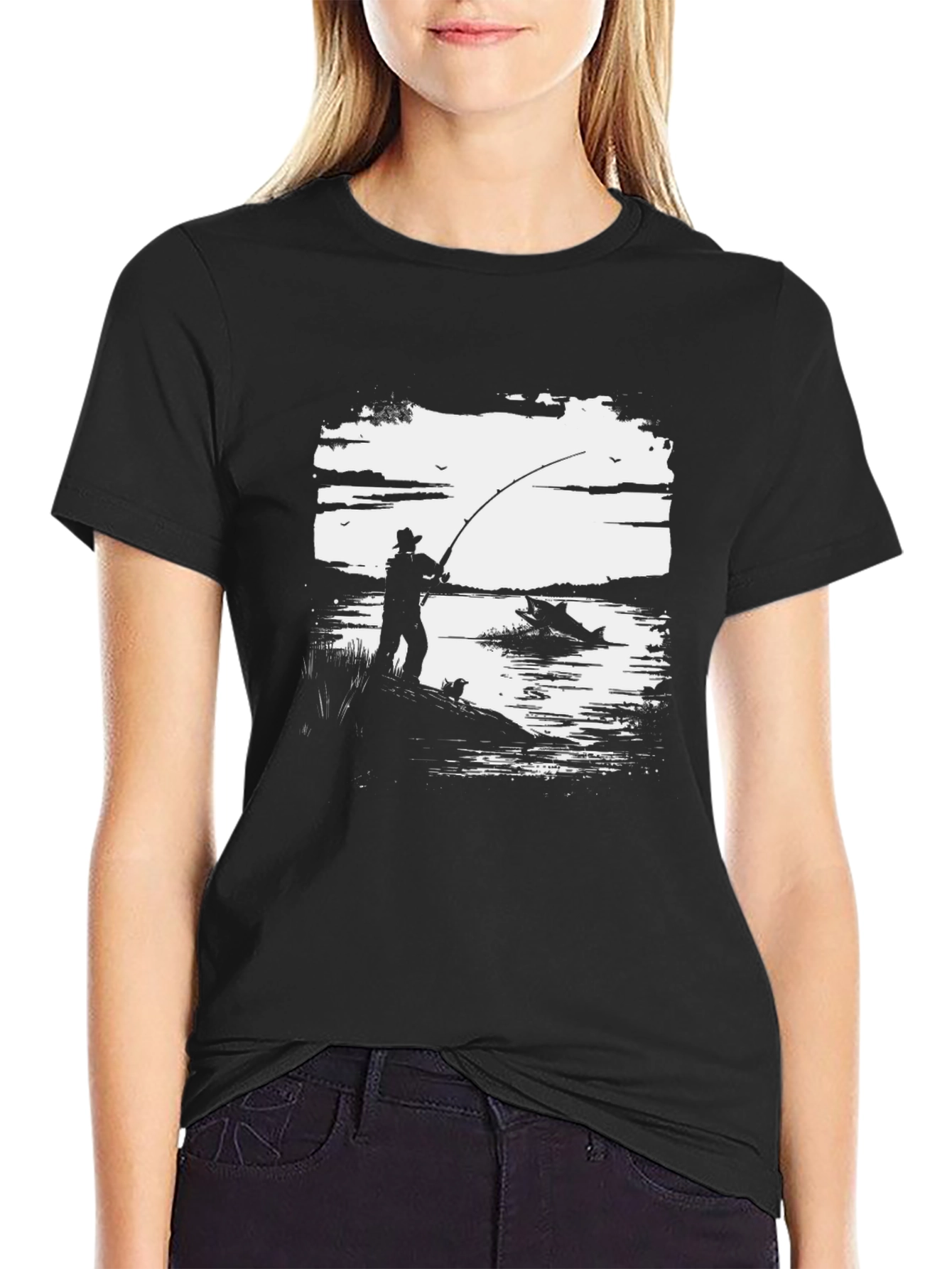 Fishing Graphic Tee - Black Cotton Shirt