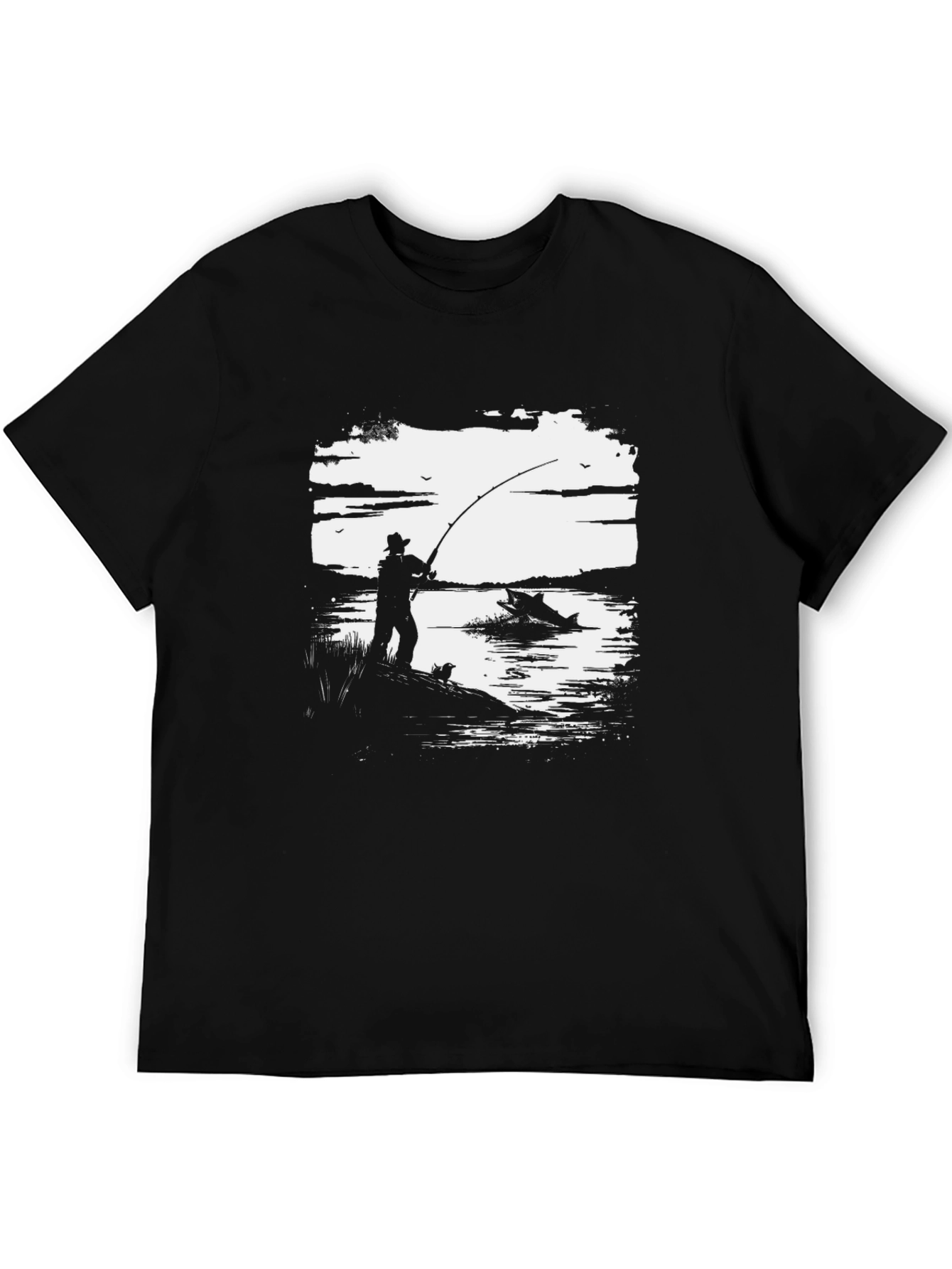 Fishing Graphic Tee - Black Cotton Shirt