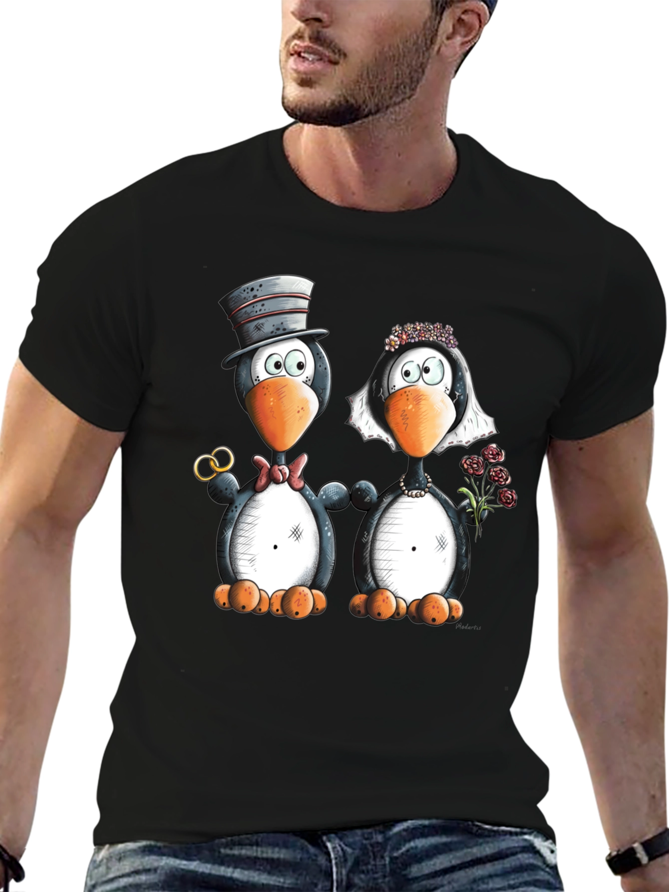 Penguin Wedding Graphic Tee - Black