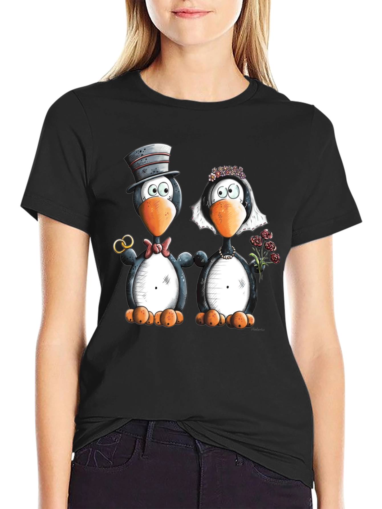 Penguin Wedding Graphic Tee - Black