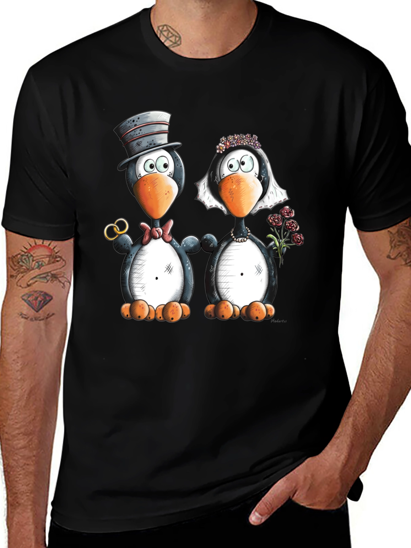 Penguin Wedding Graphic Tee - Black