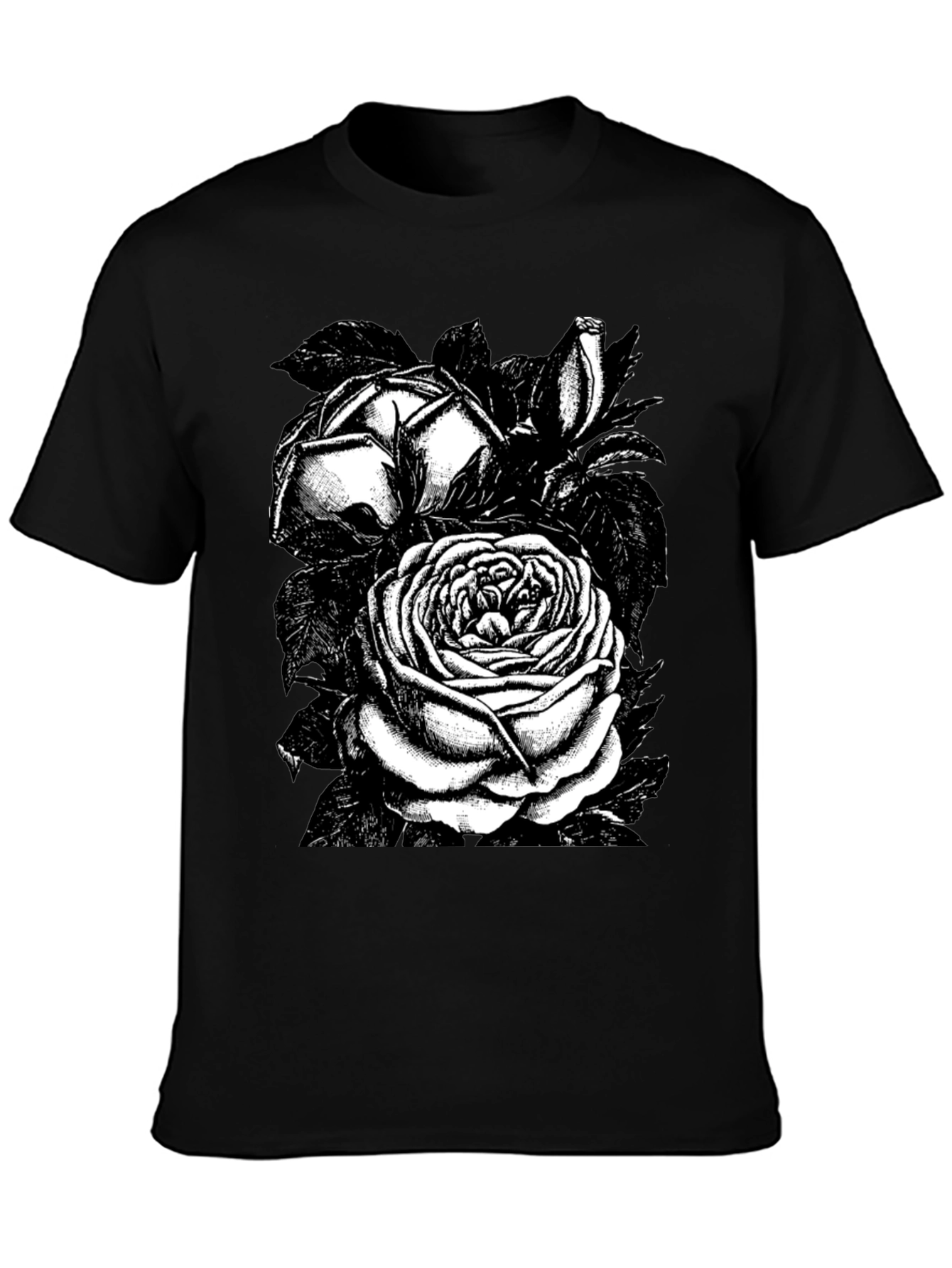 Black Rose Graphic Tee - Stylish Floral Design