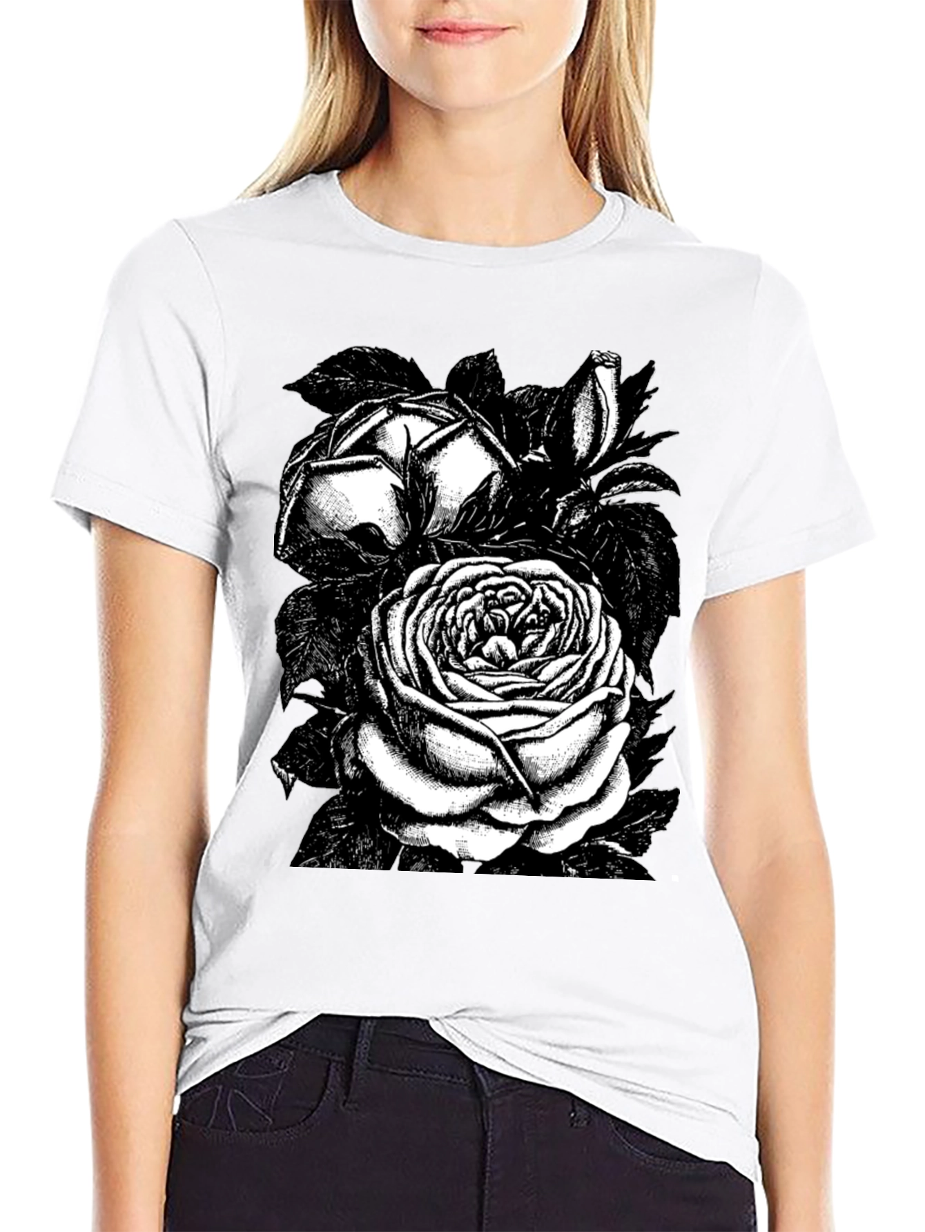 Black Rose Graphic Tee - Stylish Floral Design