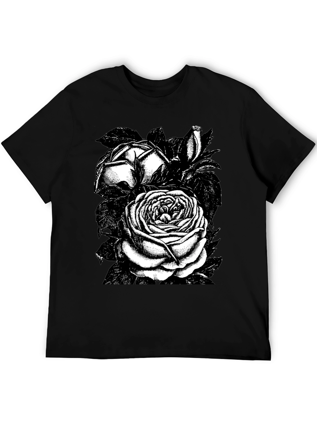 Black Rose Graphic Tee - Stylish Floral Design