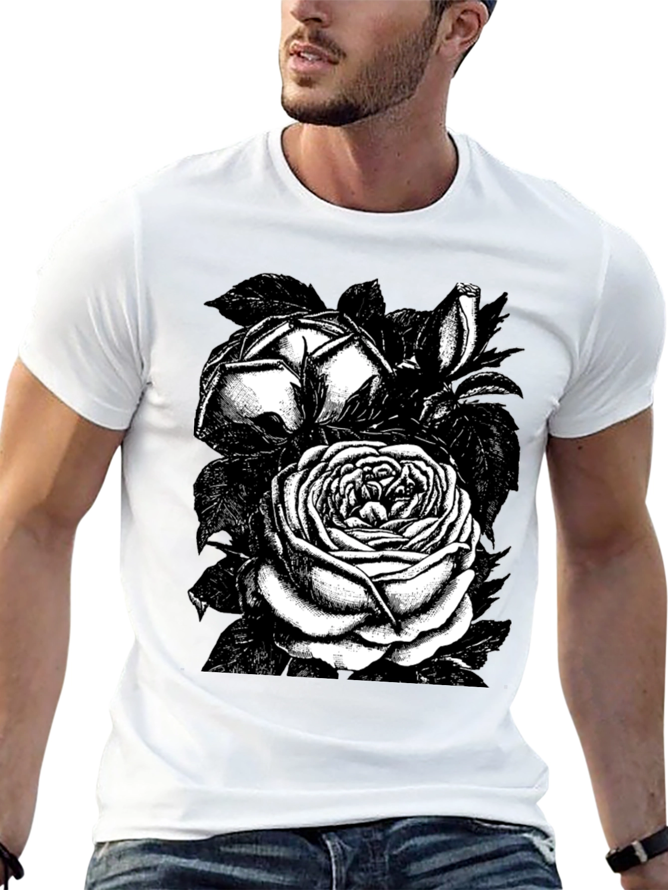 Black Rose Graphic Tee - Stylish Floral Design