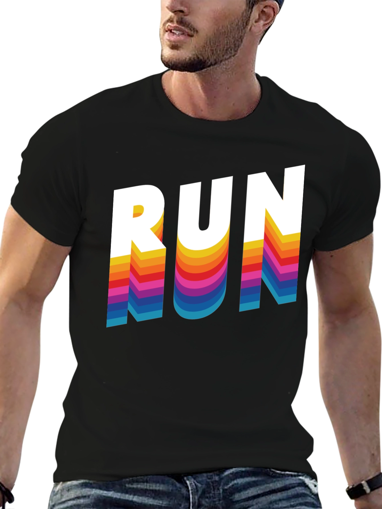 Retro RUN Graphic Tee - Cool Rainbow Text Design