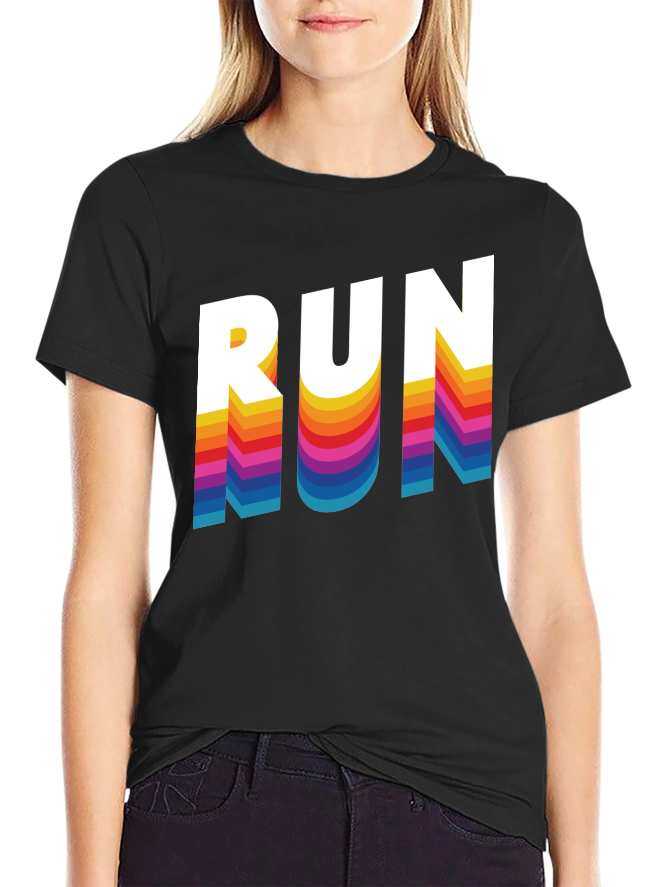 Retro RUN Graphic Tee - Cool Rainbow Text Design
