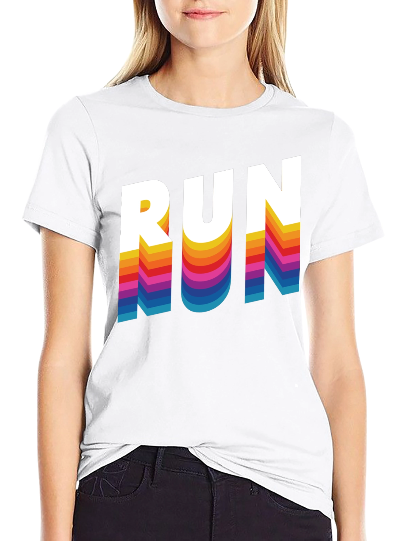 Retro RUN Graphic Tee - Cool Rainbow Text Design