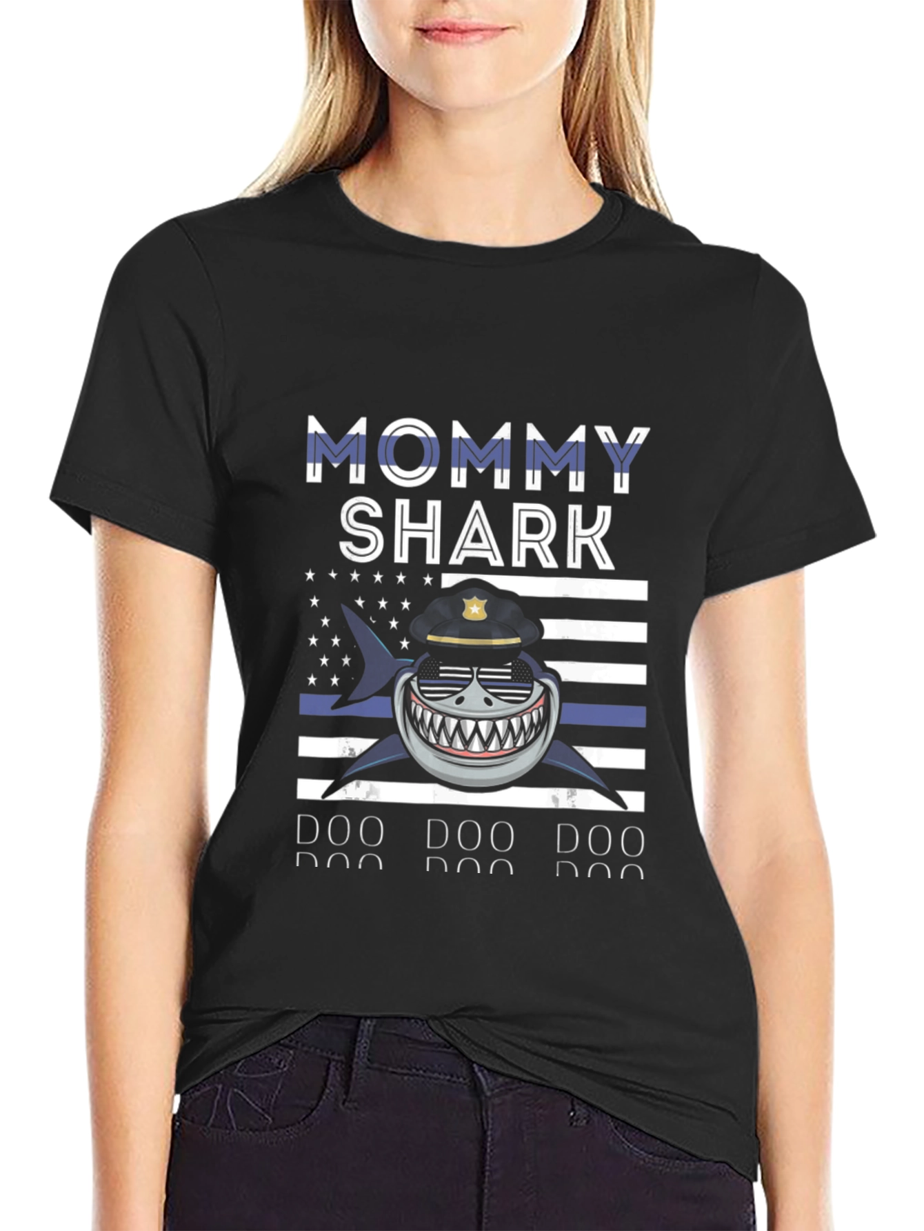Mommy Shark Thin Blue Line Graphic Tee