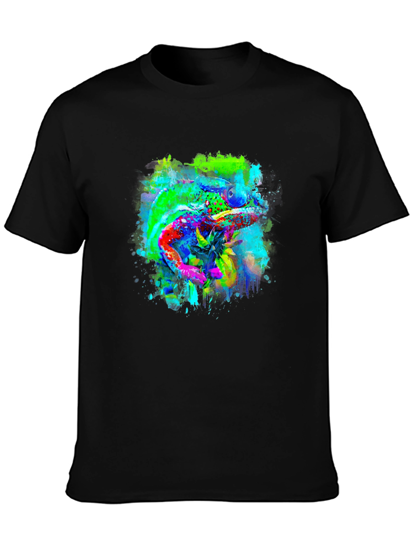 Vibrant Chameleon Art Black T-Shirt