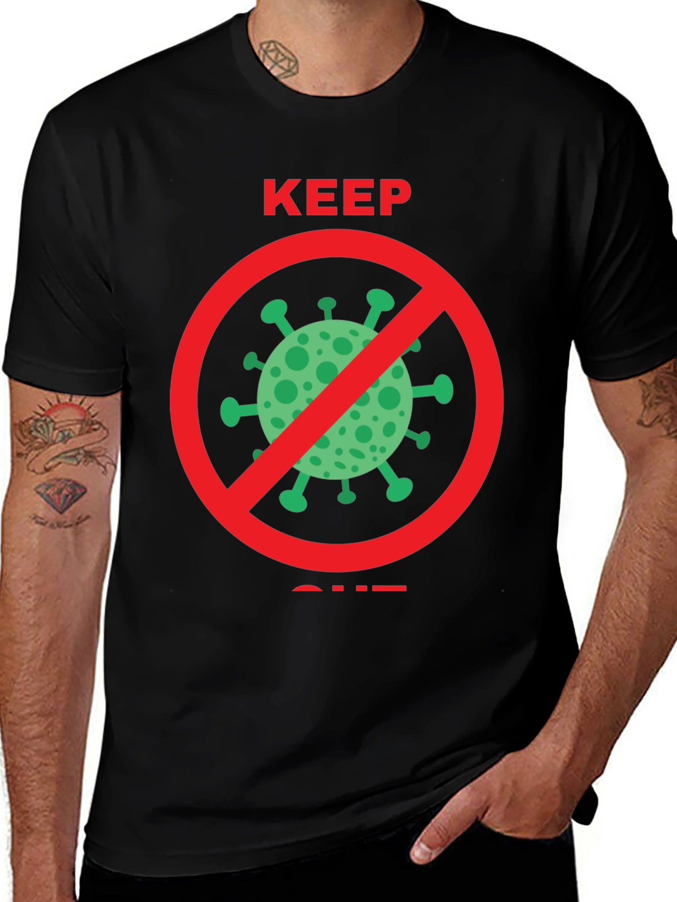 Keep Out COVID Tee - Black Crew Neck