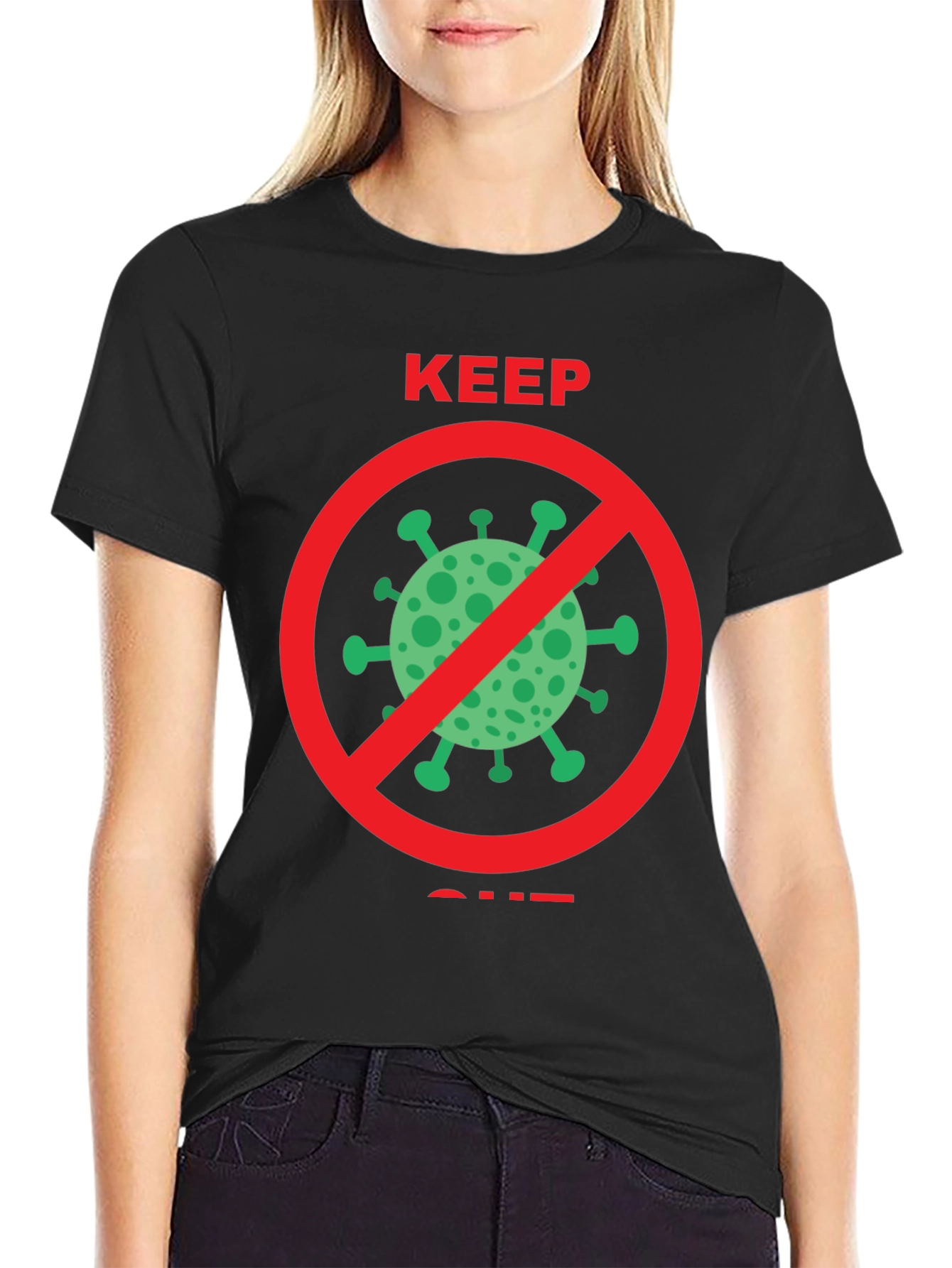 Keep Out COVID Tee - Black Crew Neck