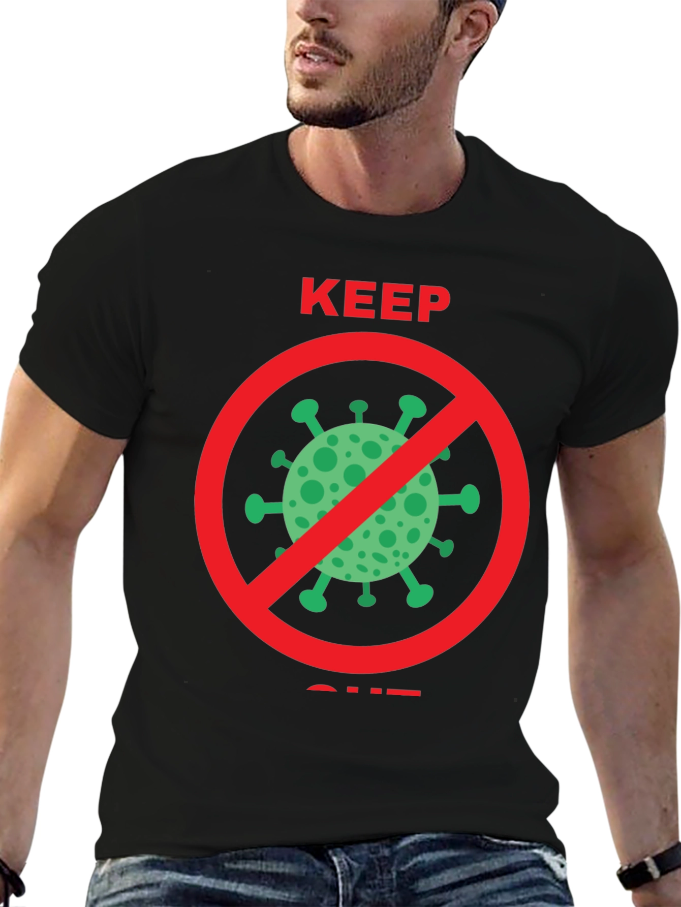 Keep Out COVID Tee - Black Crew Neck