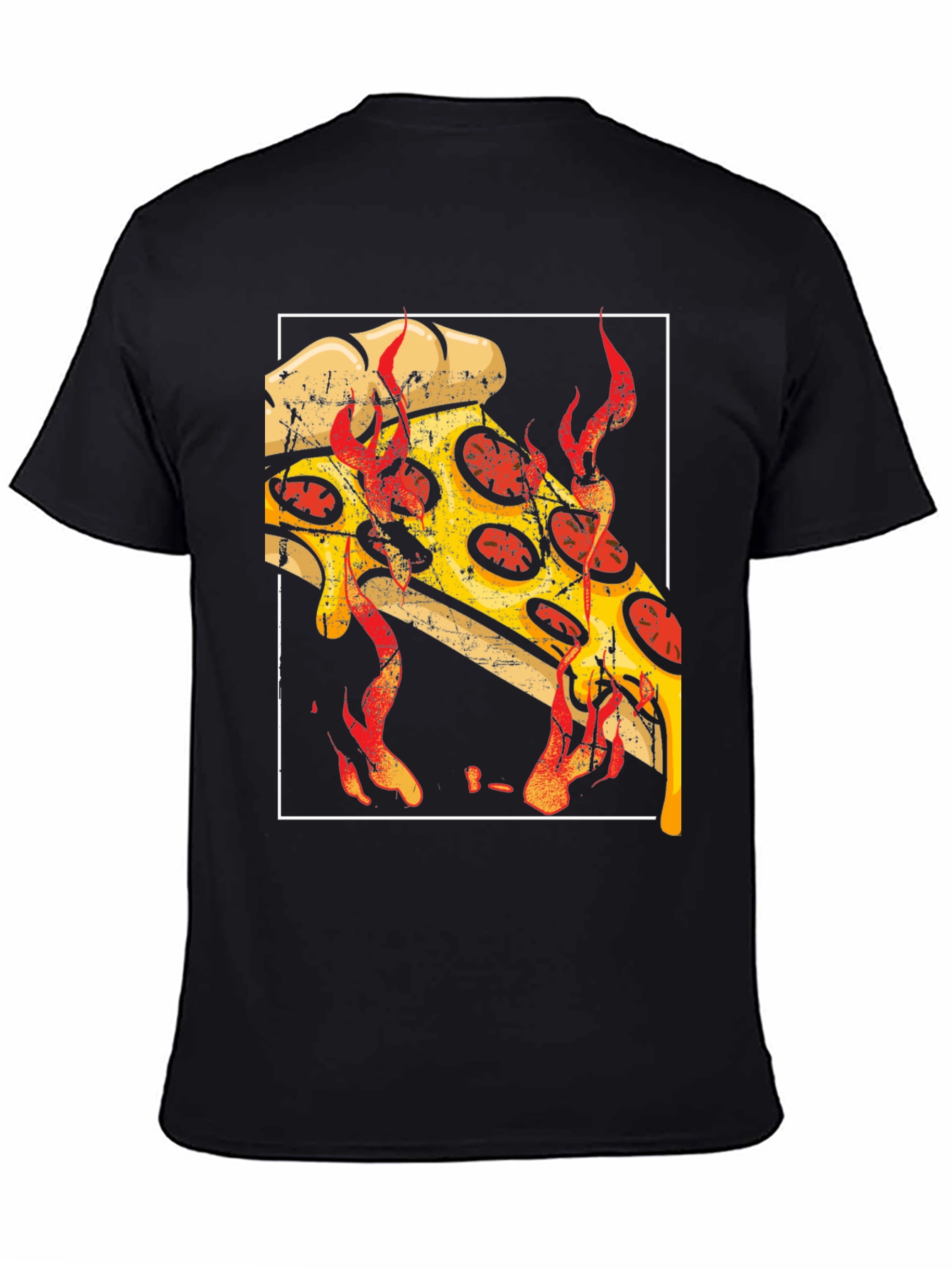 Fiery Pizza Graphic Tee - Black Cotton T-Shirt