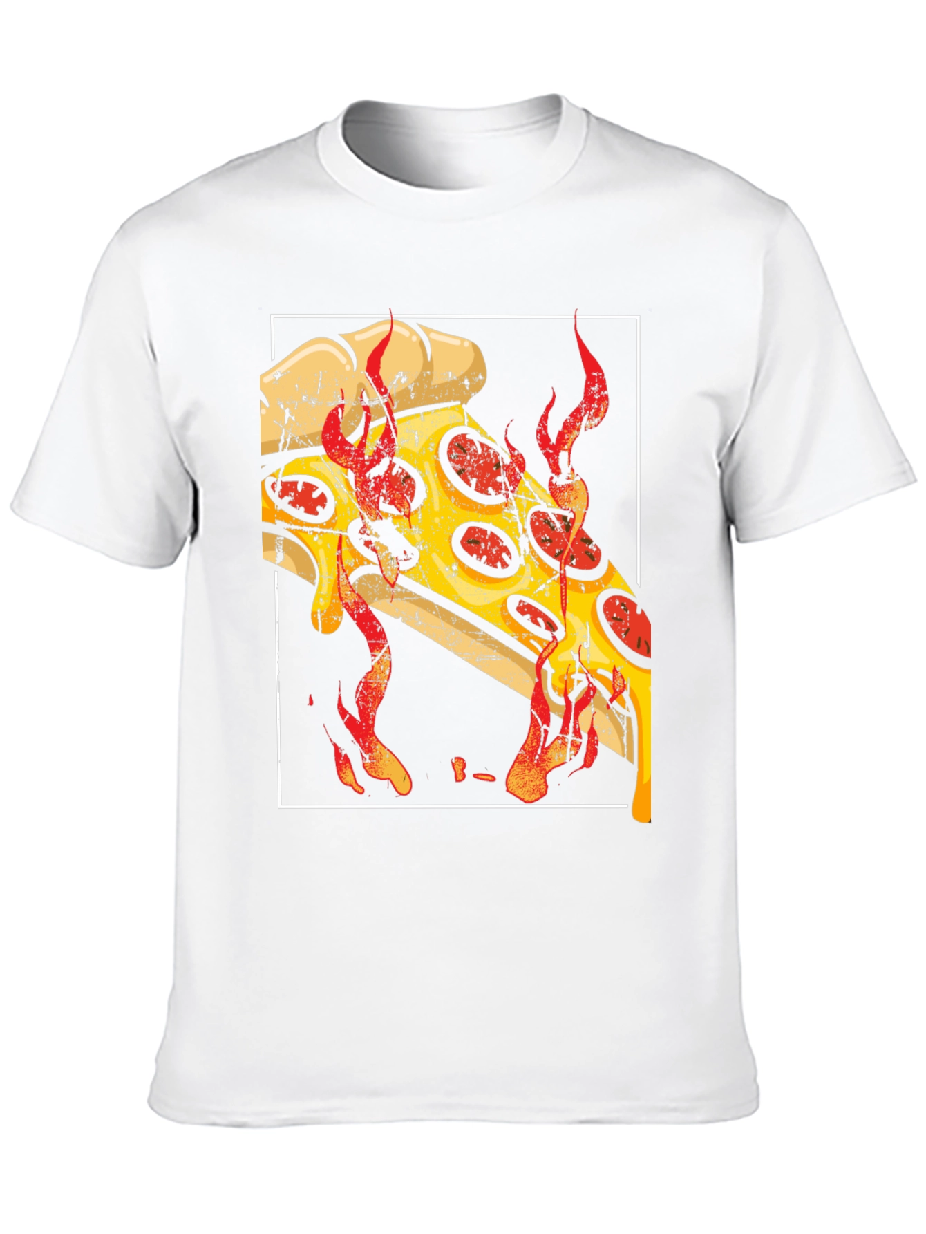 Fiery Pizza Graphic Tee - Black Cotton T-Shirt