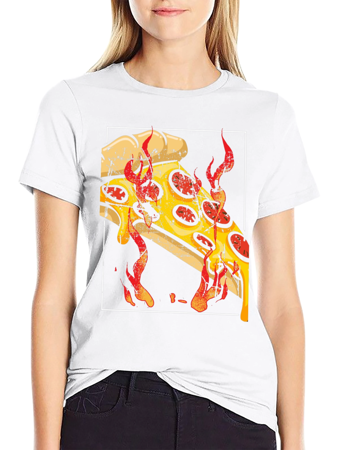 Fiery Pizza Graphic Tee - Black Cotton T-Shirt