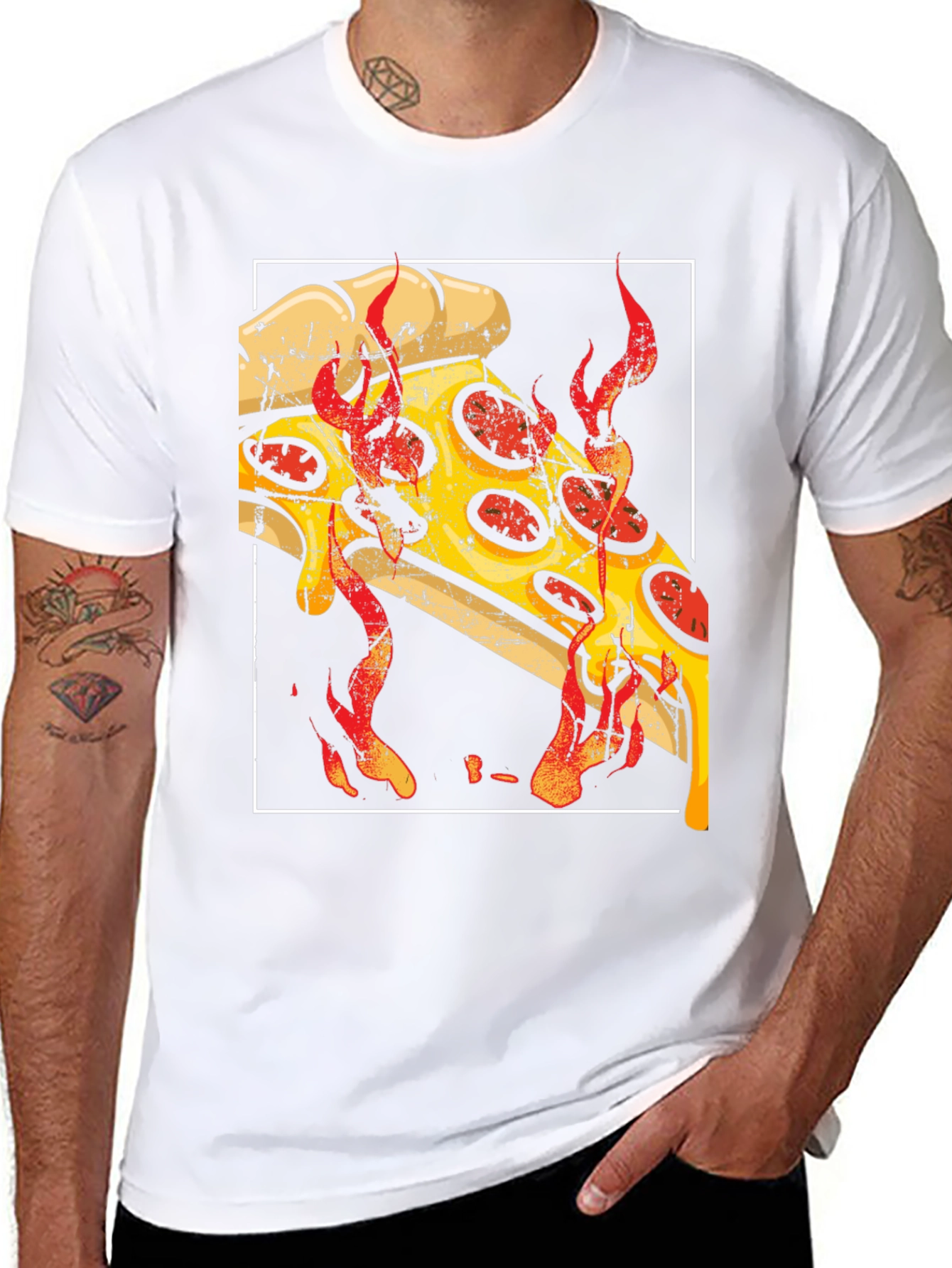 Fiery Pizza Graphic Tee - Black Cotton T-Shirt