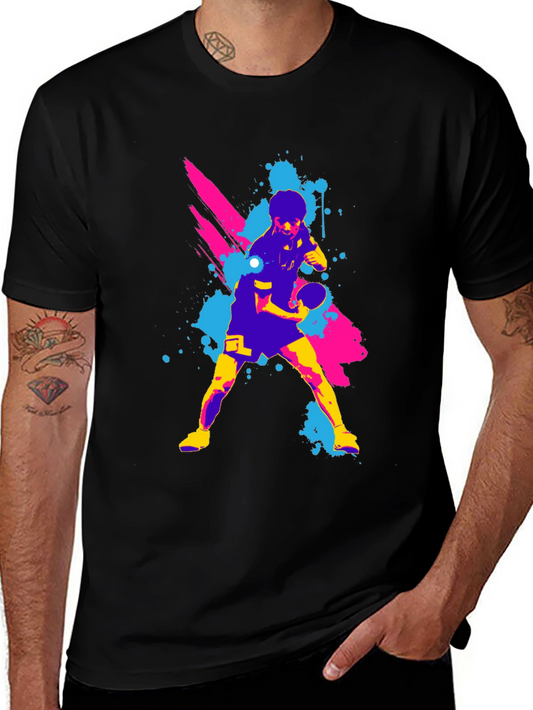 Ping Pong Player Graphic Tee - Cool Colors