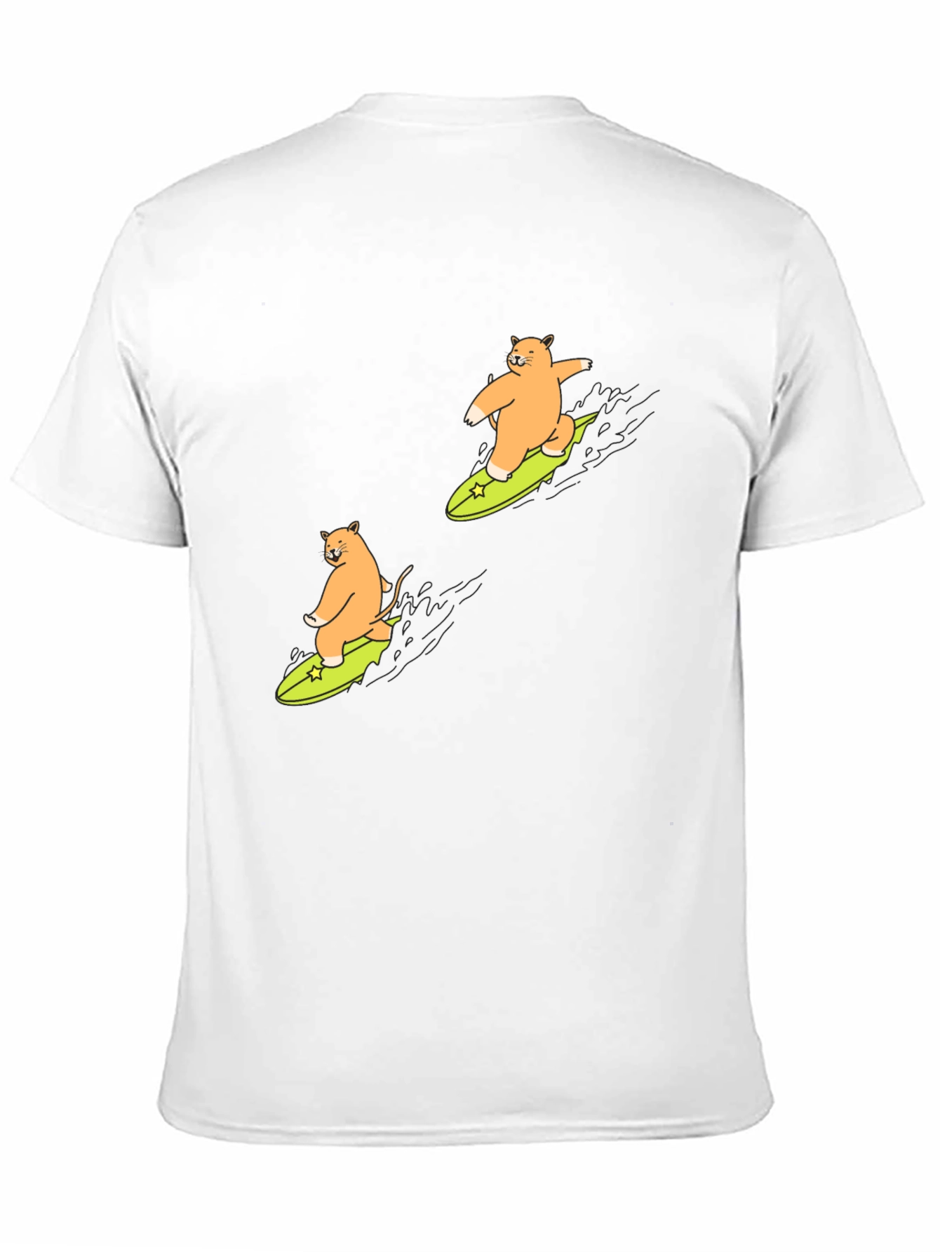 Cat Surfing Graphic T-Shirt - Black