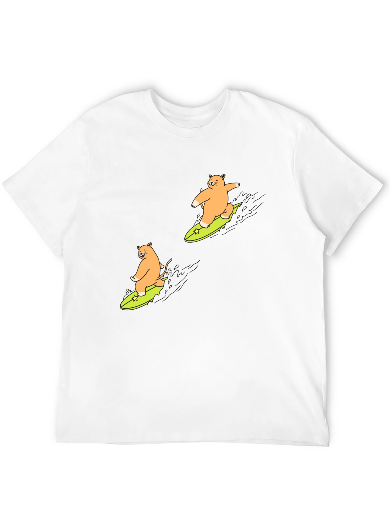 Cat Surfing Graphic T-Shirt - Black