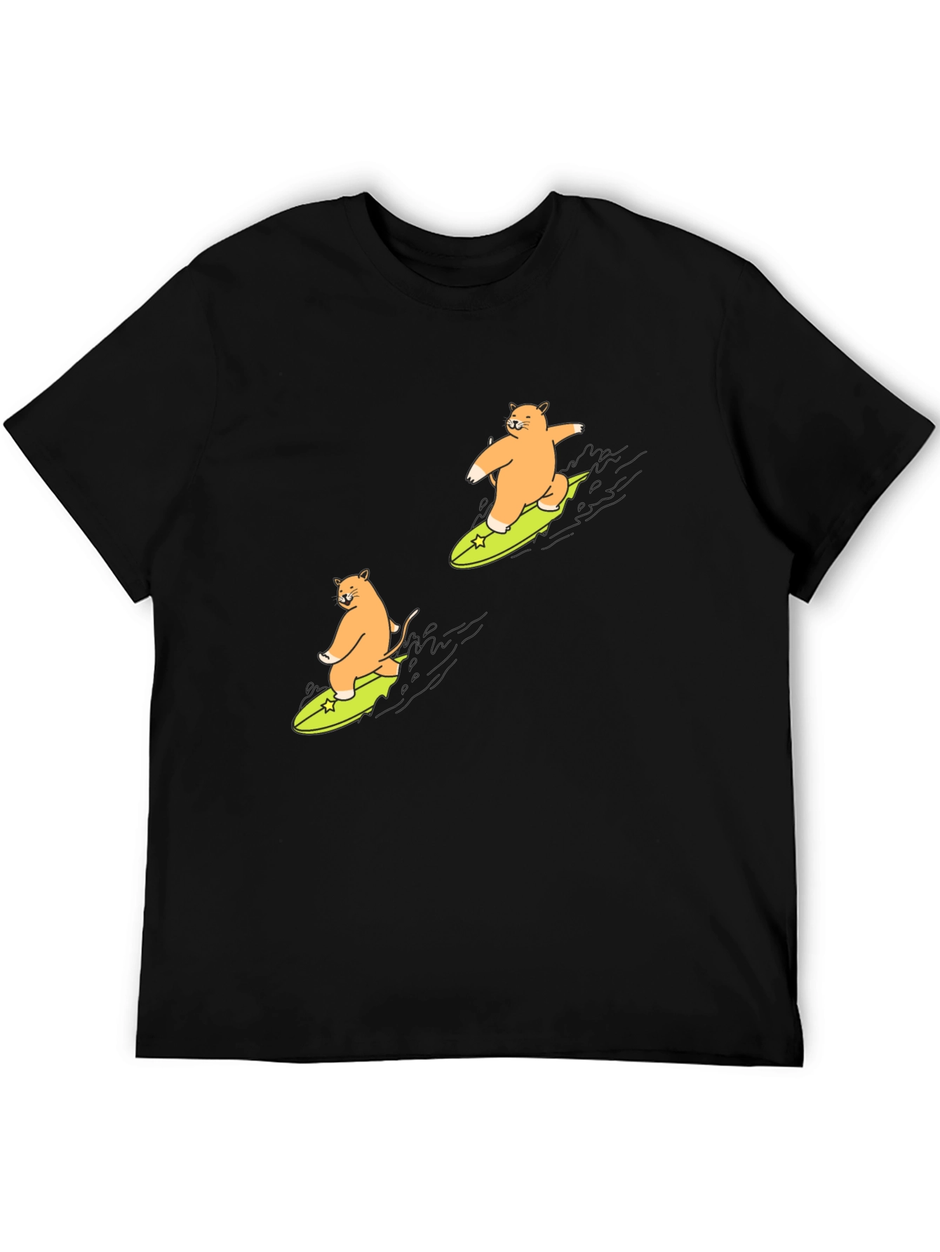 Cat Surfing Graphic T-Shirt - Black