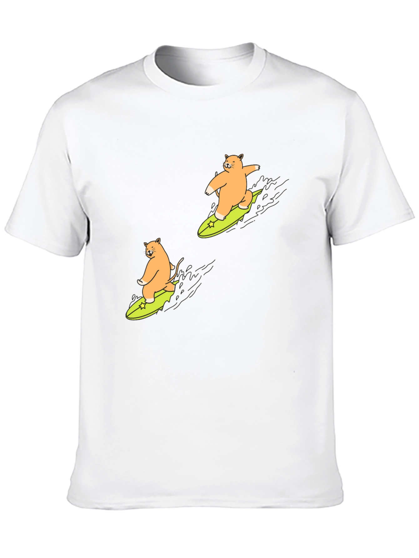 Cat Surfing Graphic T-Shirt - Black