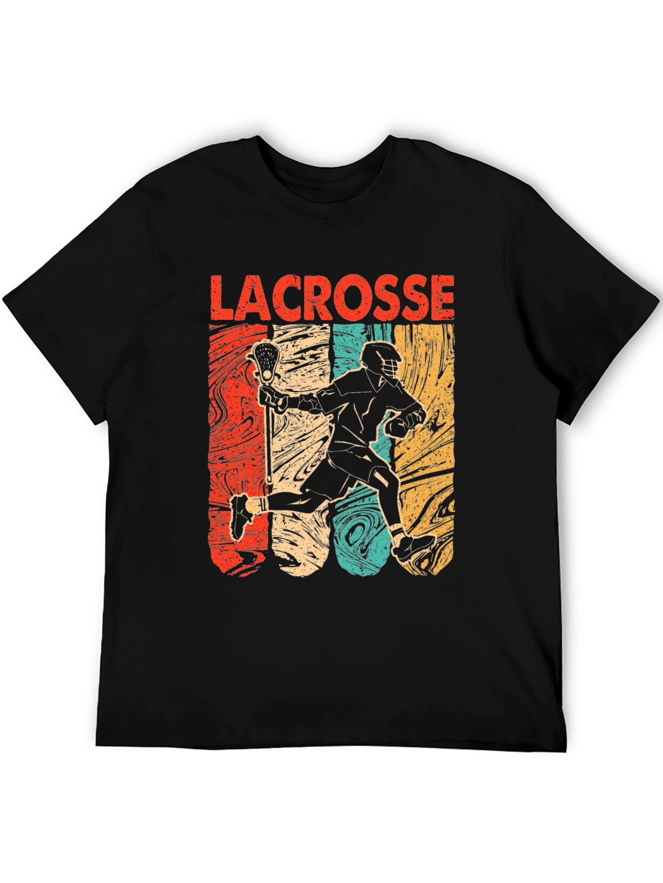 Lacrosse Player Graphic Tee - Retro Design Black T-Shirt
