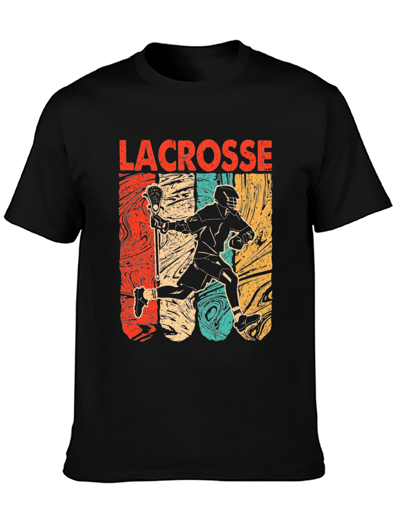 Lacrosse Player Graphic Tee - Retro Design Black T-Shirt