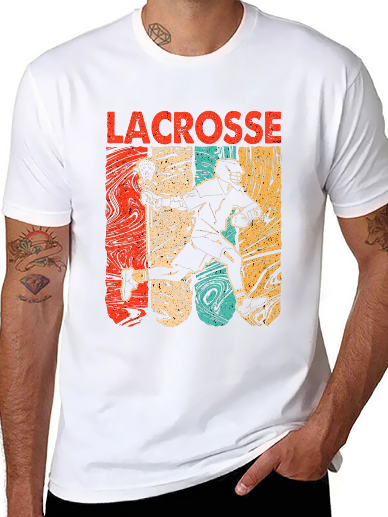Lacrosse Player Graphic Tee - Retro Design Black T-Shirt
