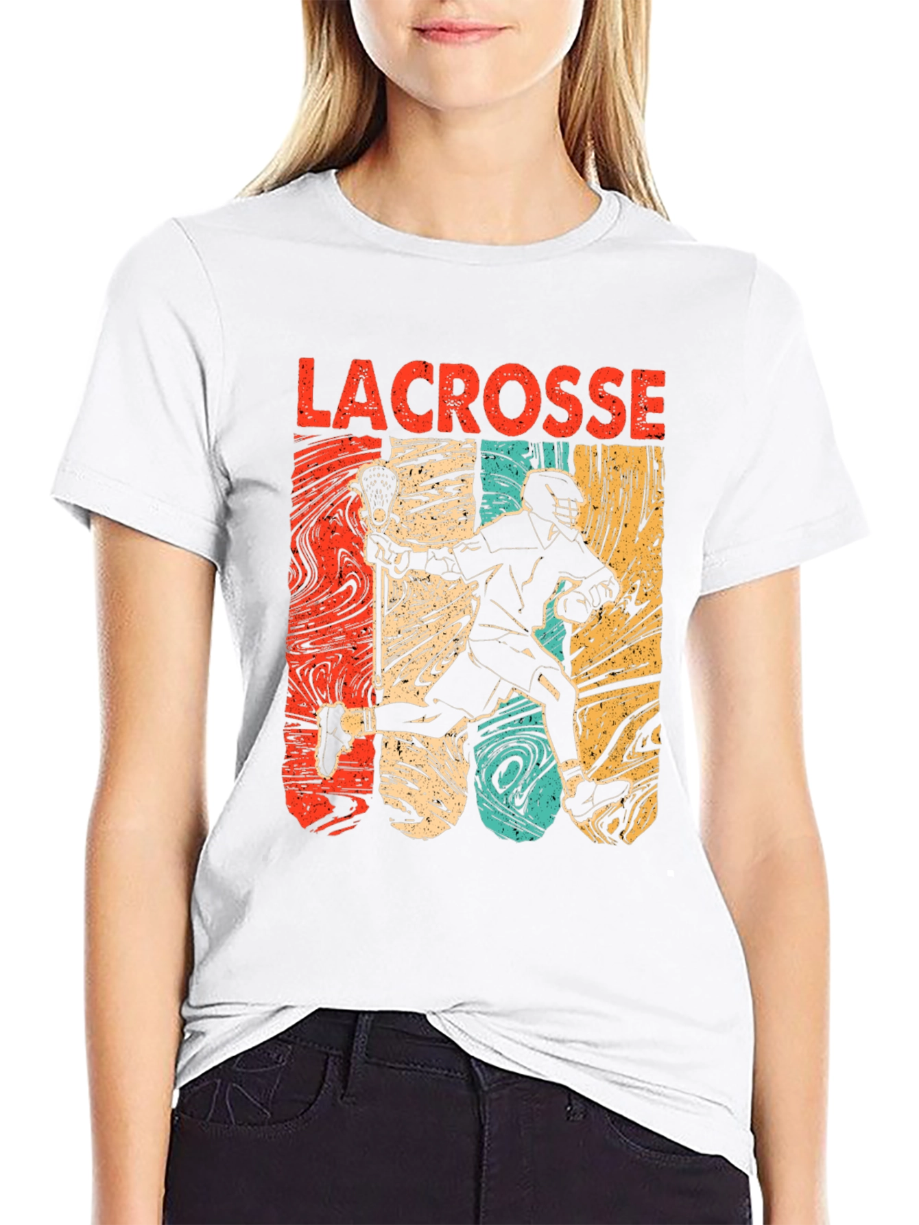 Lacrosse Player Graphic Tee - Retro Design Black T-Shirt