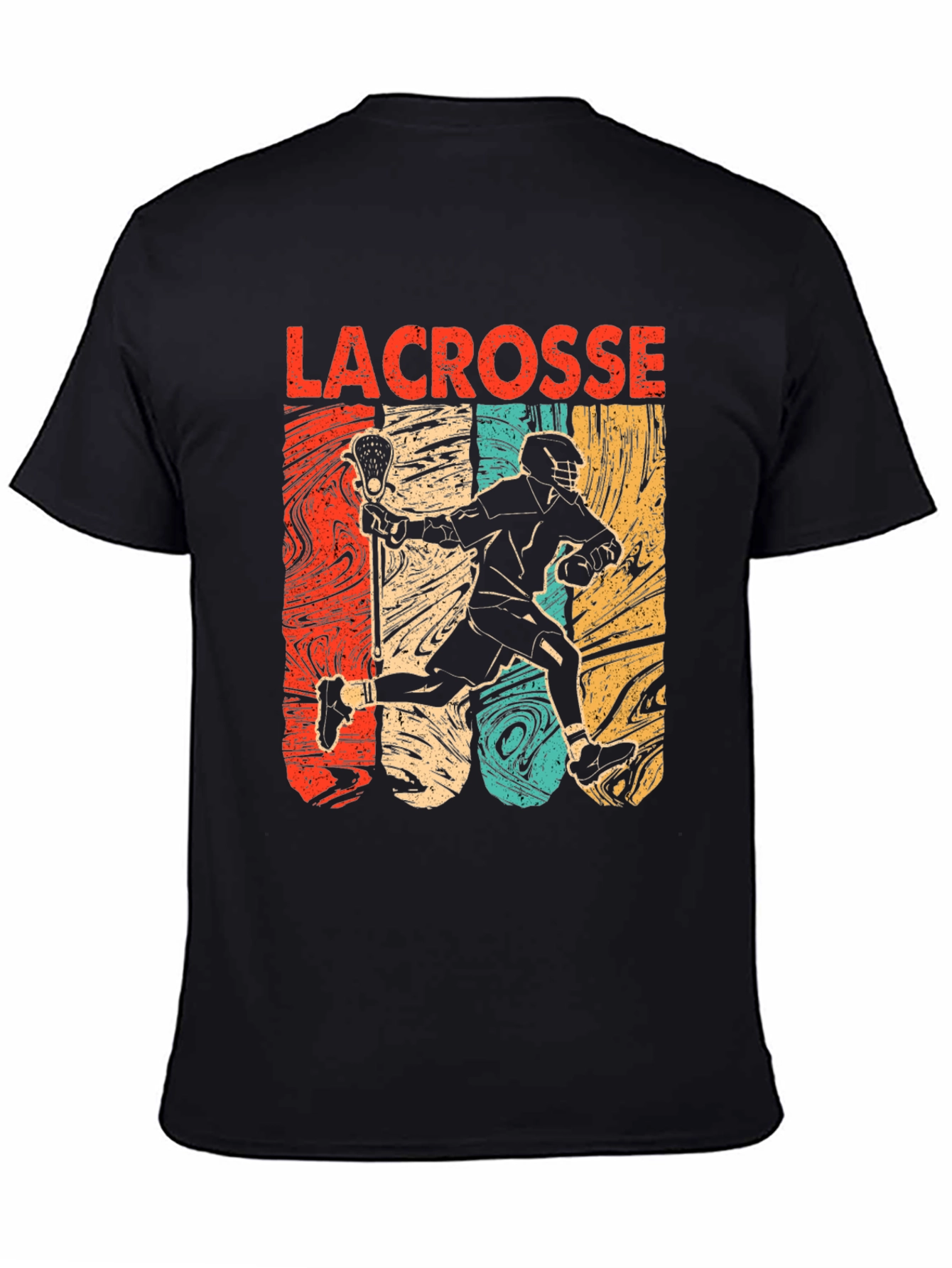Lacrosse Player Graphic Tee - Retro Design Black T-Shirt
