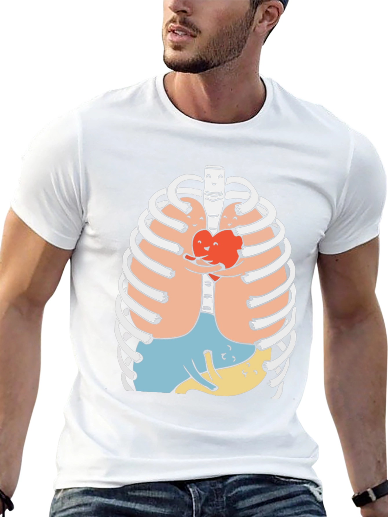 Heart Hug Rib Cage Graphic Tee - Black