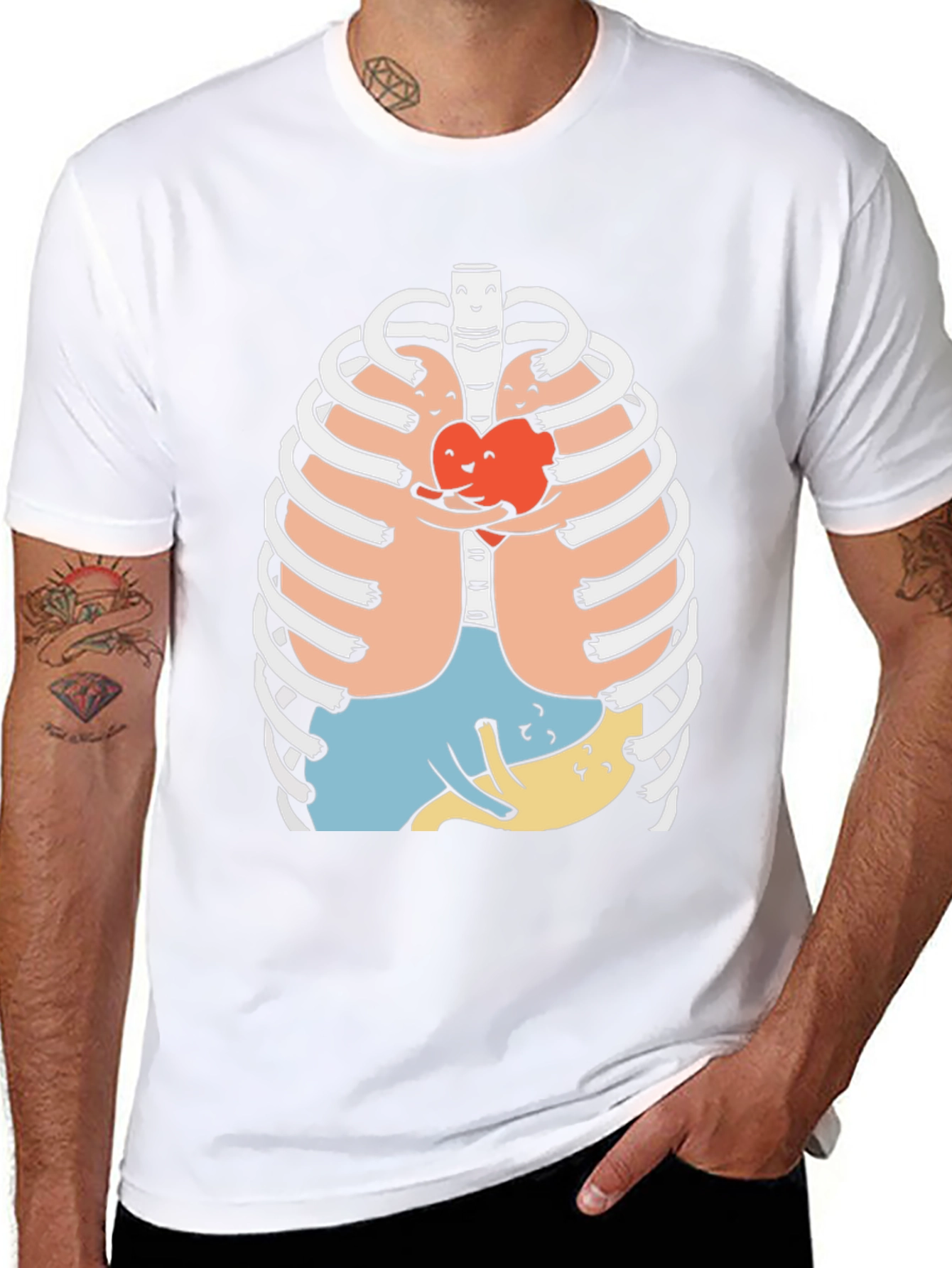 Heart Hug Rib Cage Graphic Tee - Black