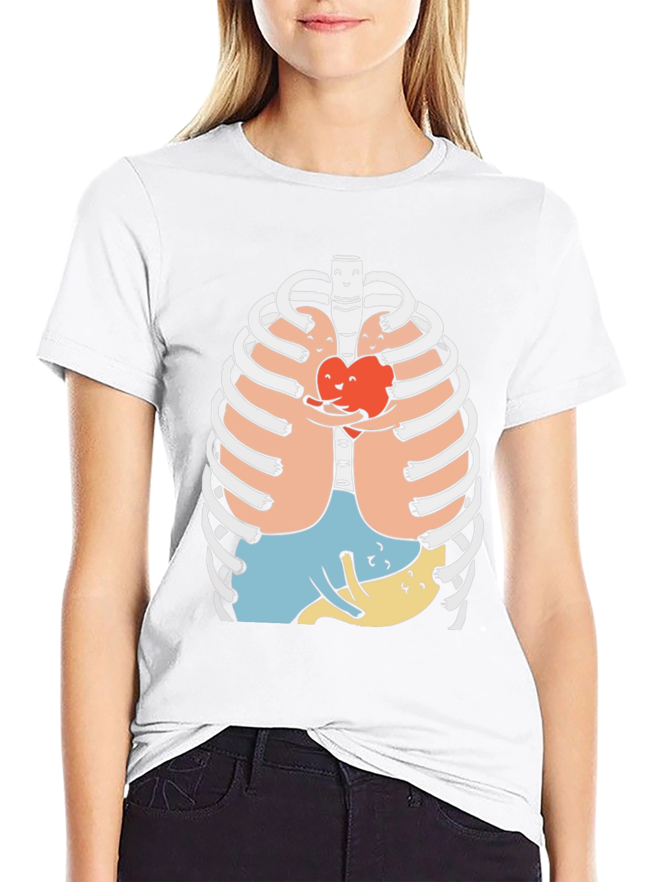 Heart Hug Rib Cage Graphic Tee - Black
