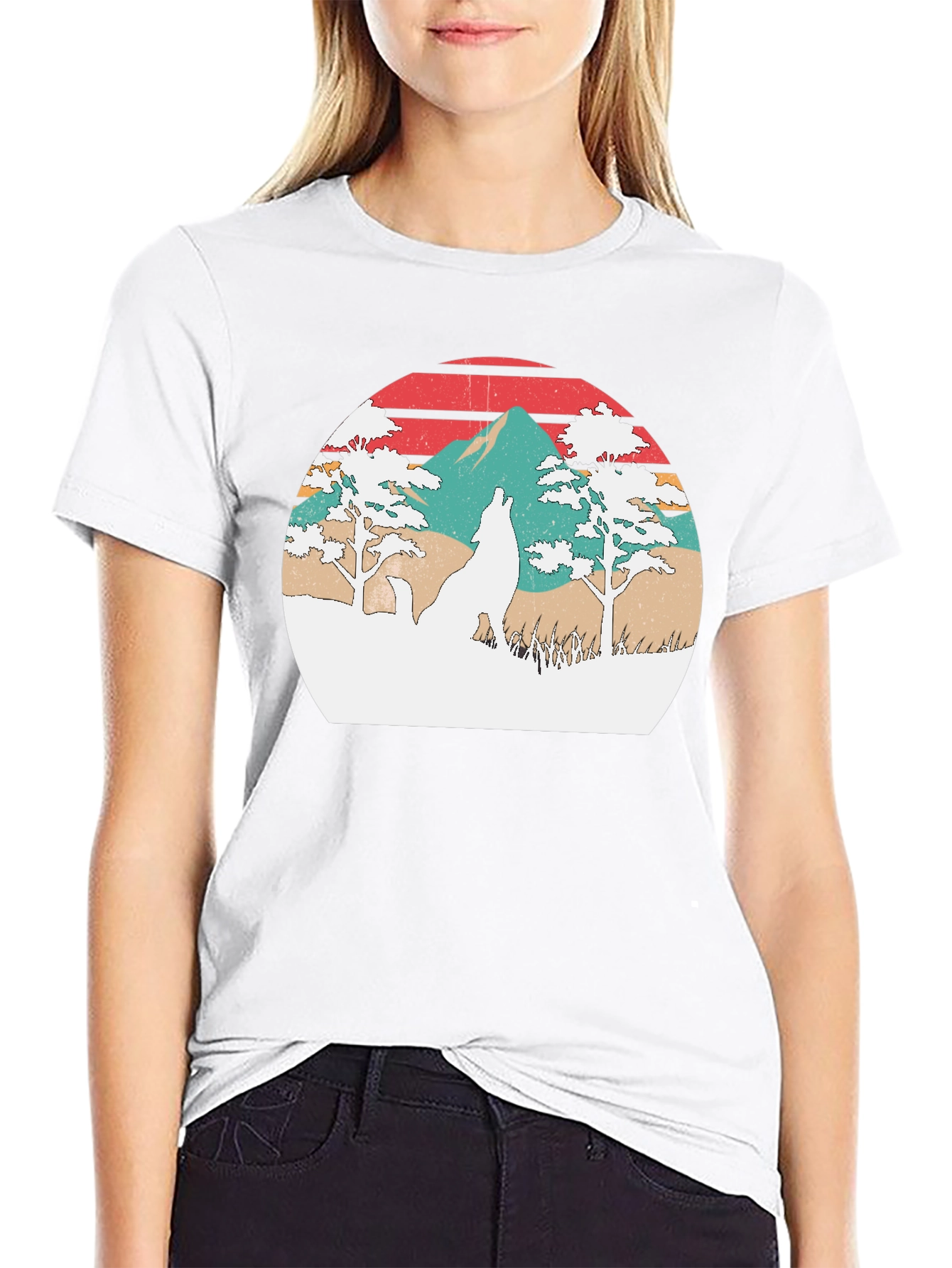 Retro Wolf Sunset Graphic T-Shirt