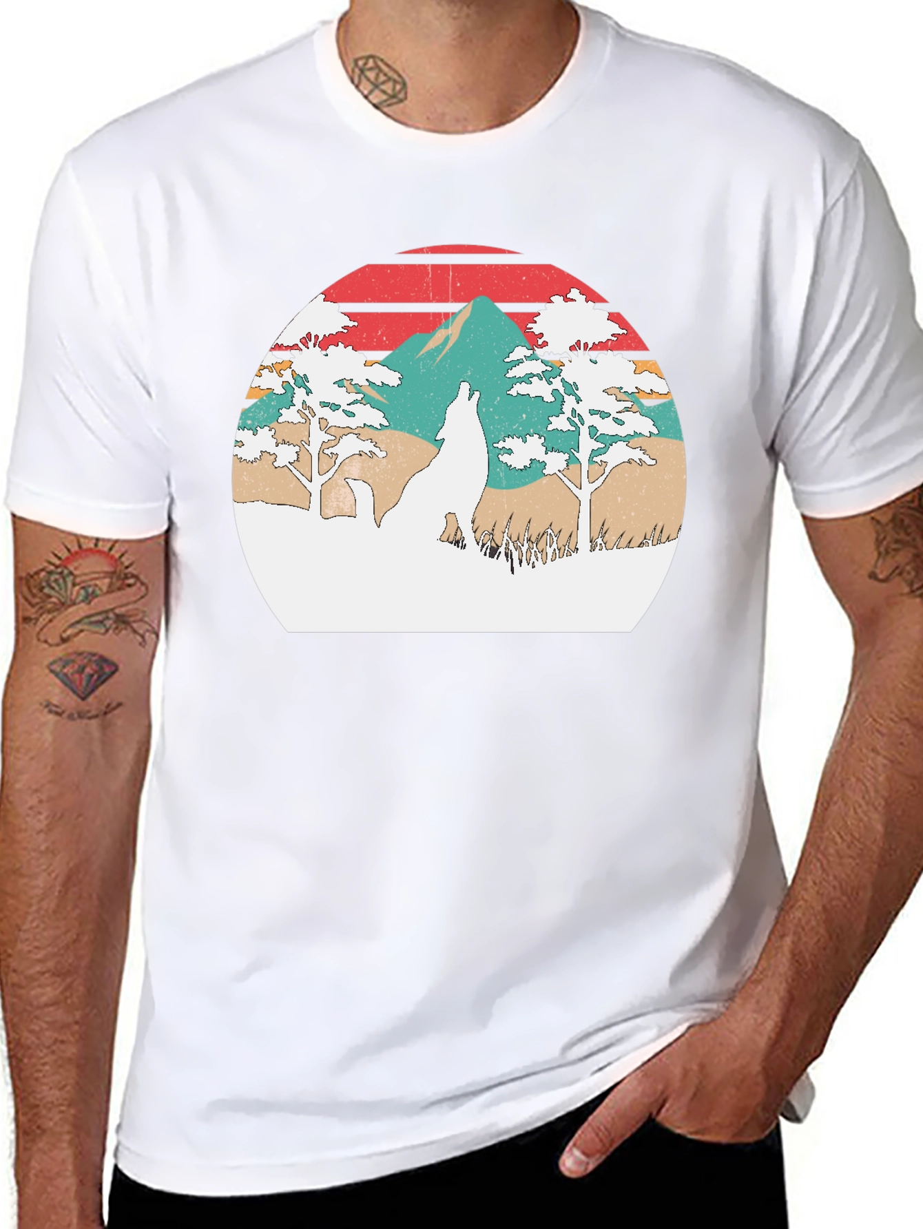 Retro Wolf Sunset Graphic T-Shirt
