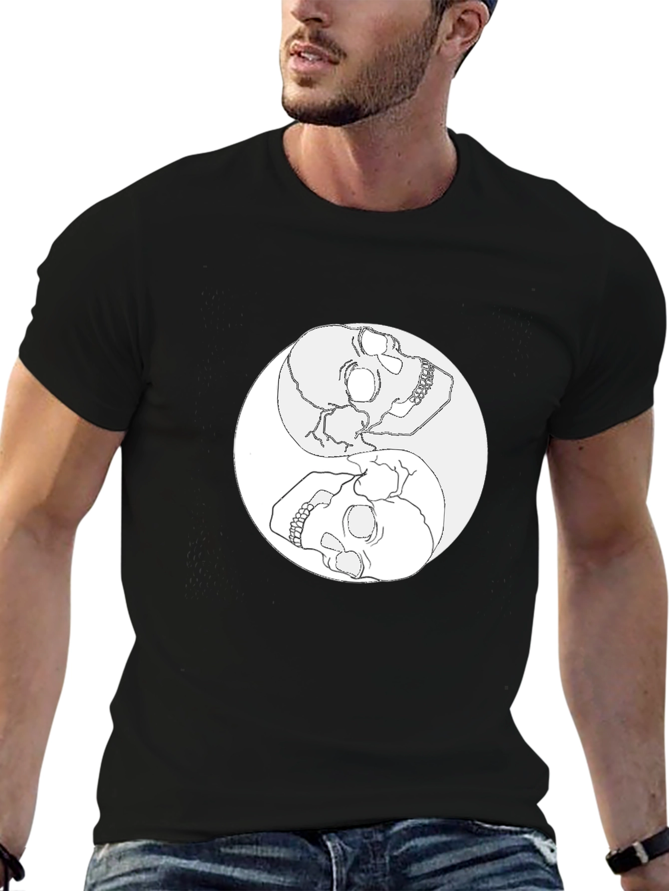 Yin Yang Skull Graphic Tee - Mens Black T-Shirt