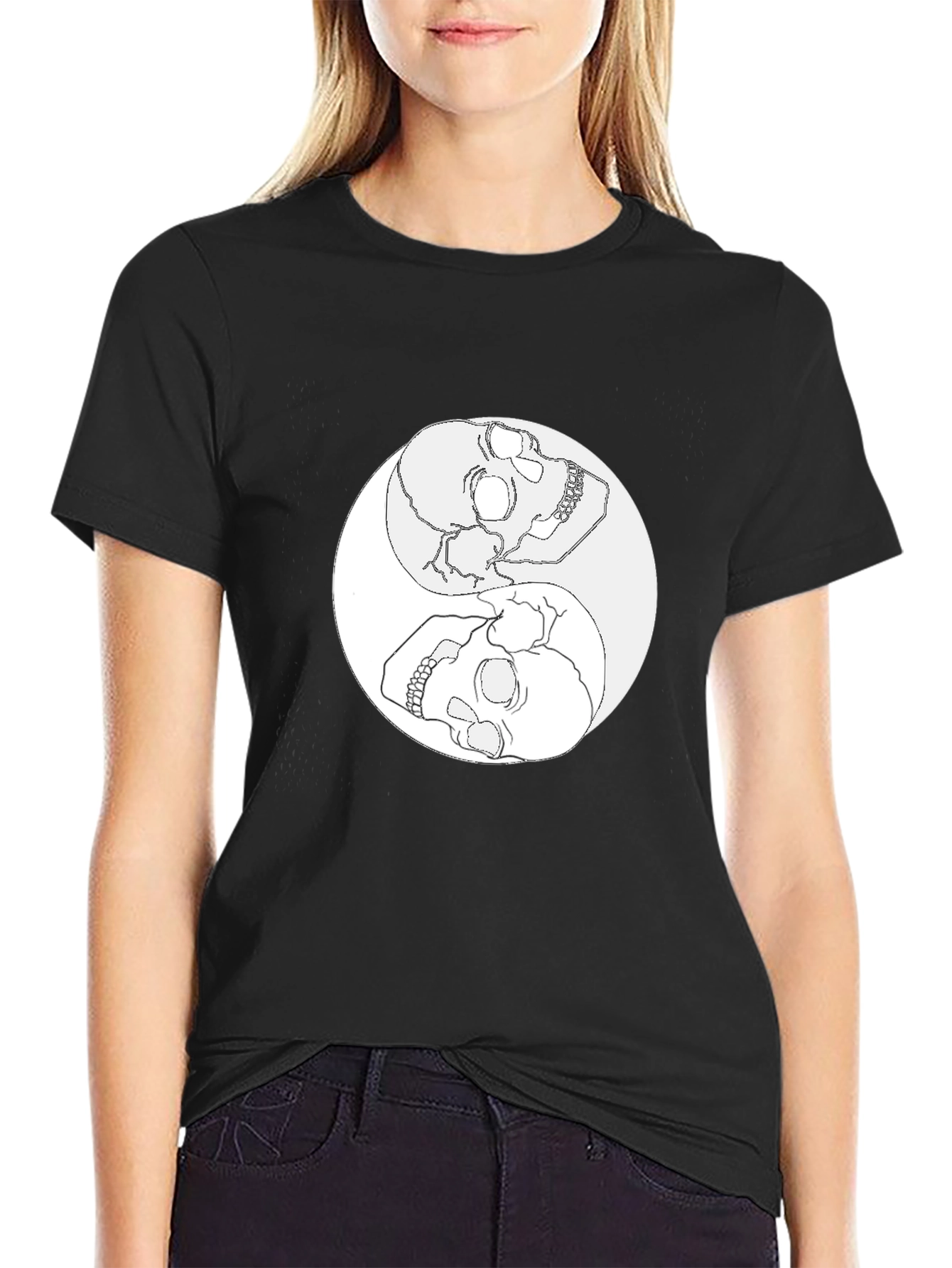 Yin Yang Skull Graphic Tee - Mens Black T-Shirt