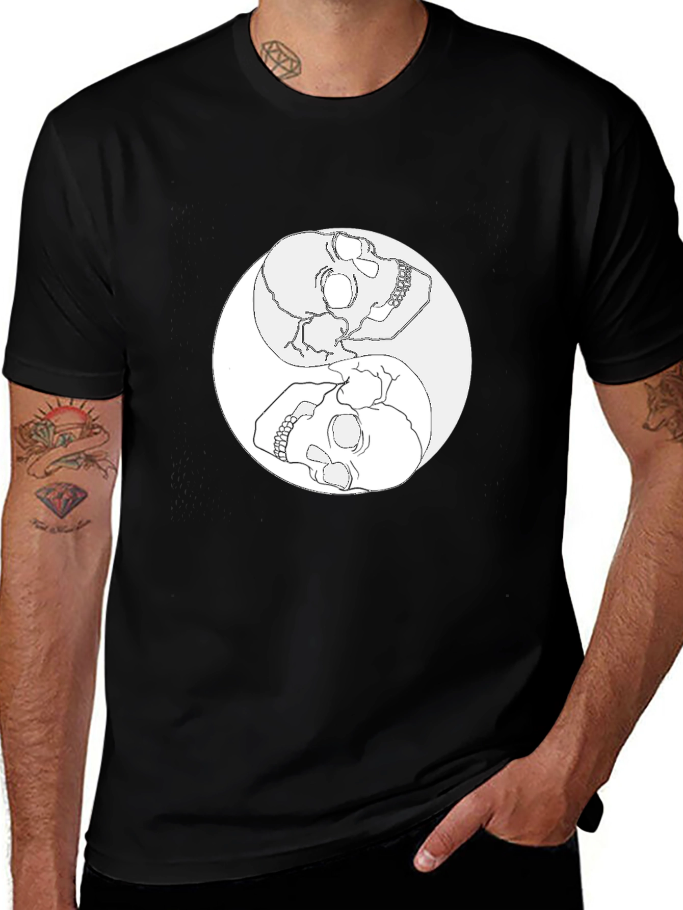 Yin Yang Skull Graphic Tee - Mens Black T-Shirt