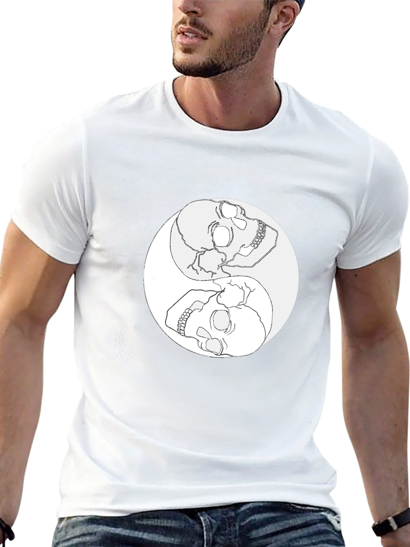 Yin Yang Skull Graphic Tee - Mens Black T-Shirt