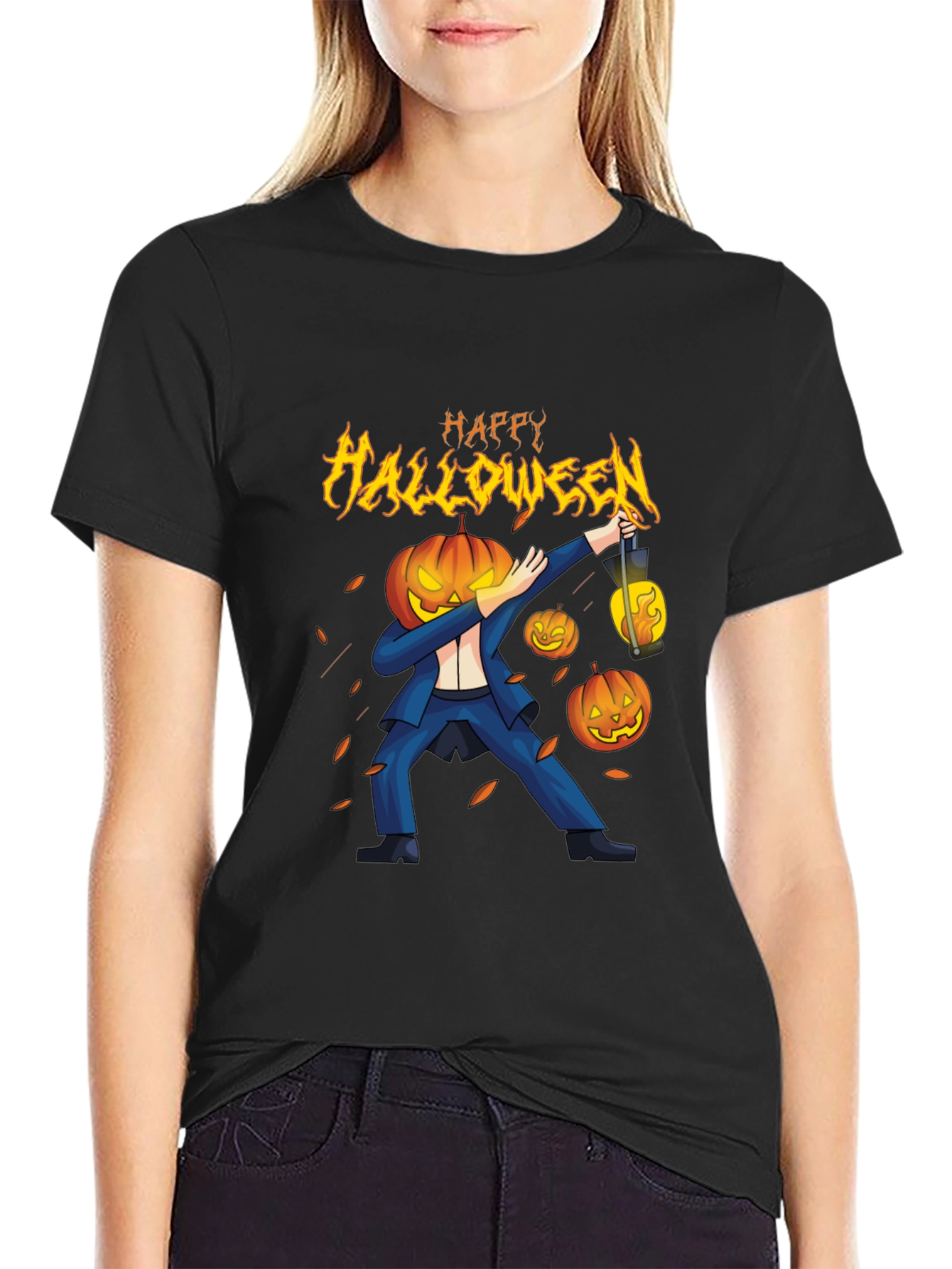 Happy Halloween Pumpkin Head Dabbing T-Shirt
