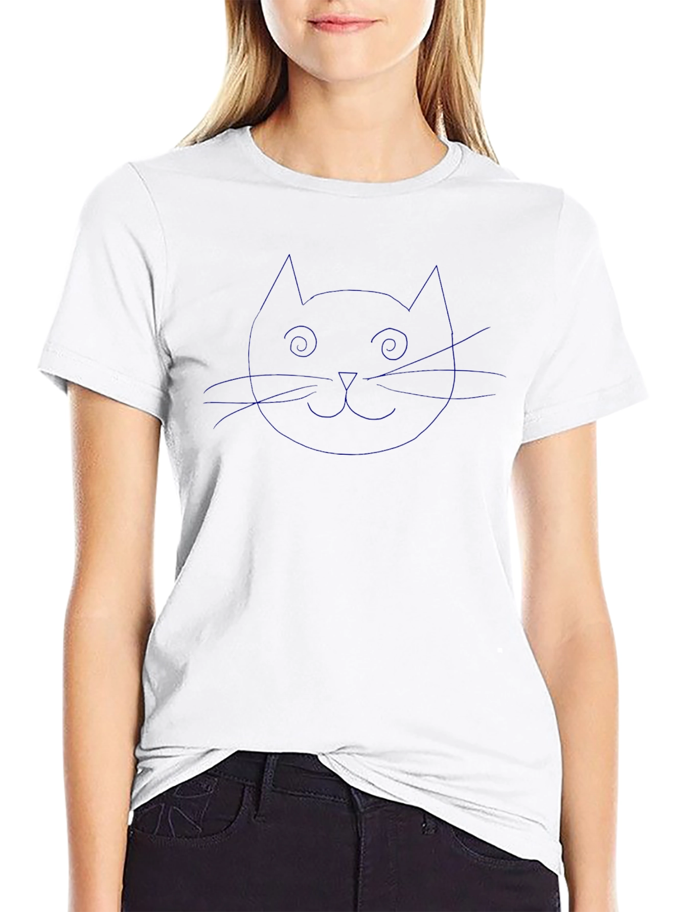 Cool Cat Outline Graphic Black T-Shirt