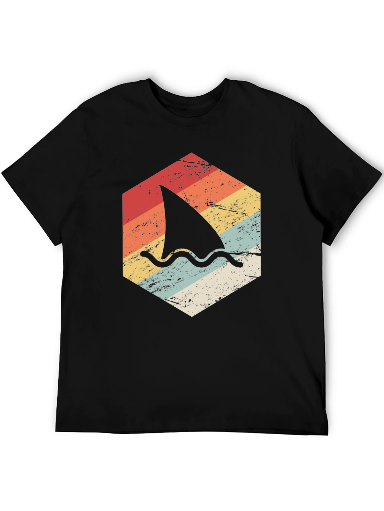 Retro Shark Fin Graphic T-Shirt - Black