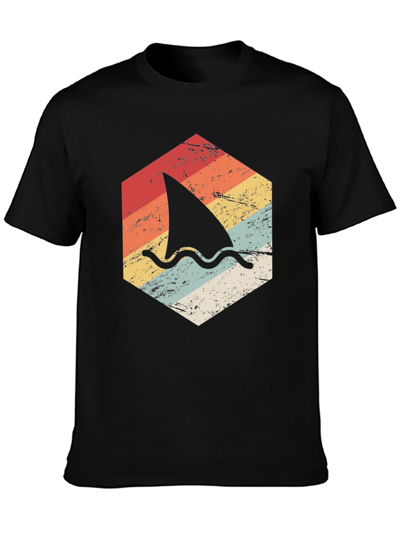 Retro Shark Fin Graphic T-Shirt - Black